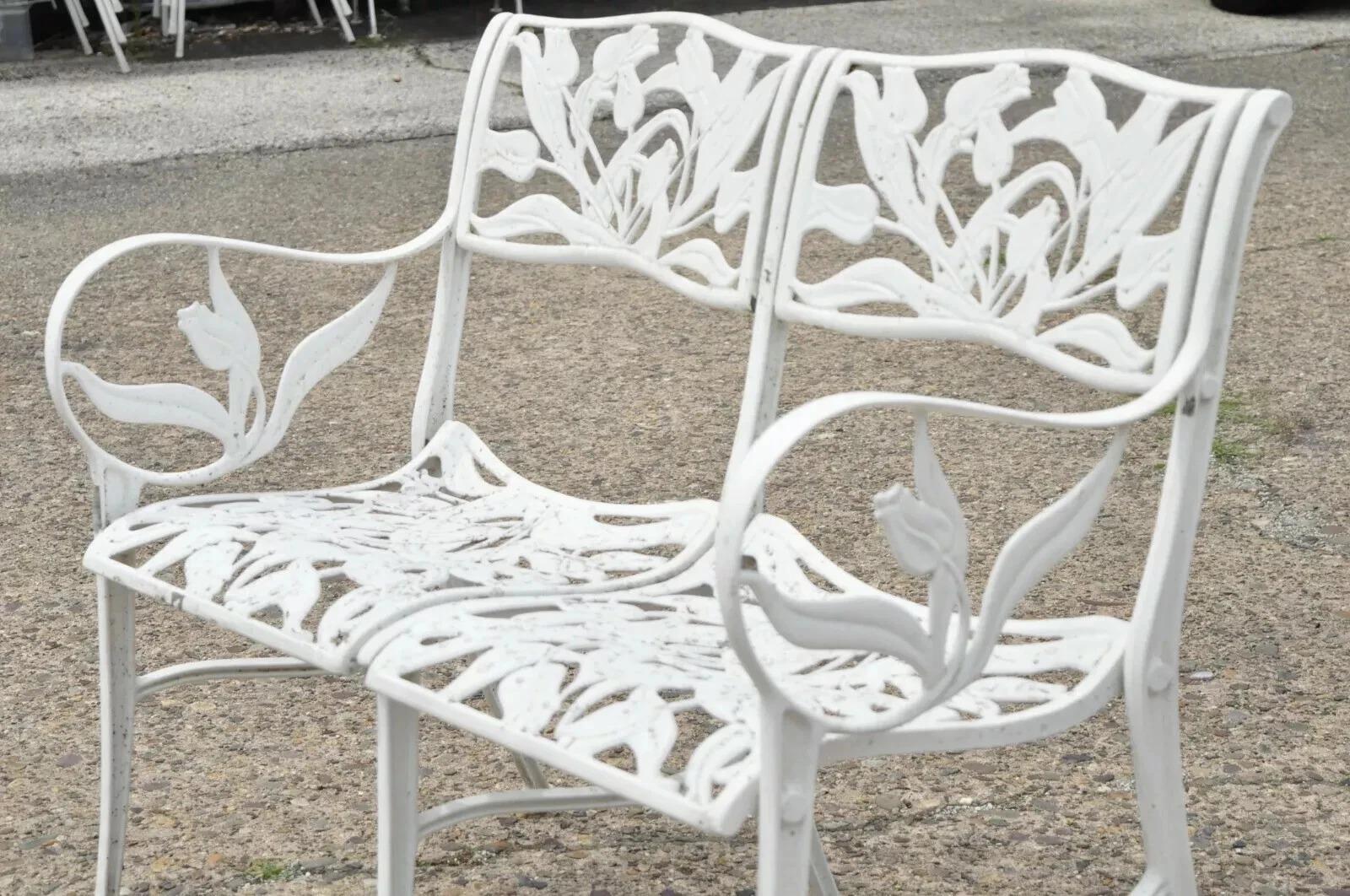 Unknown Vintage Art Nouveau Aluminum Tulip Flower Garden Patio Bench Seat Attr. to Molla For Sale