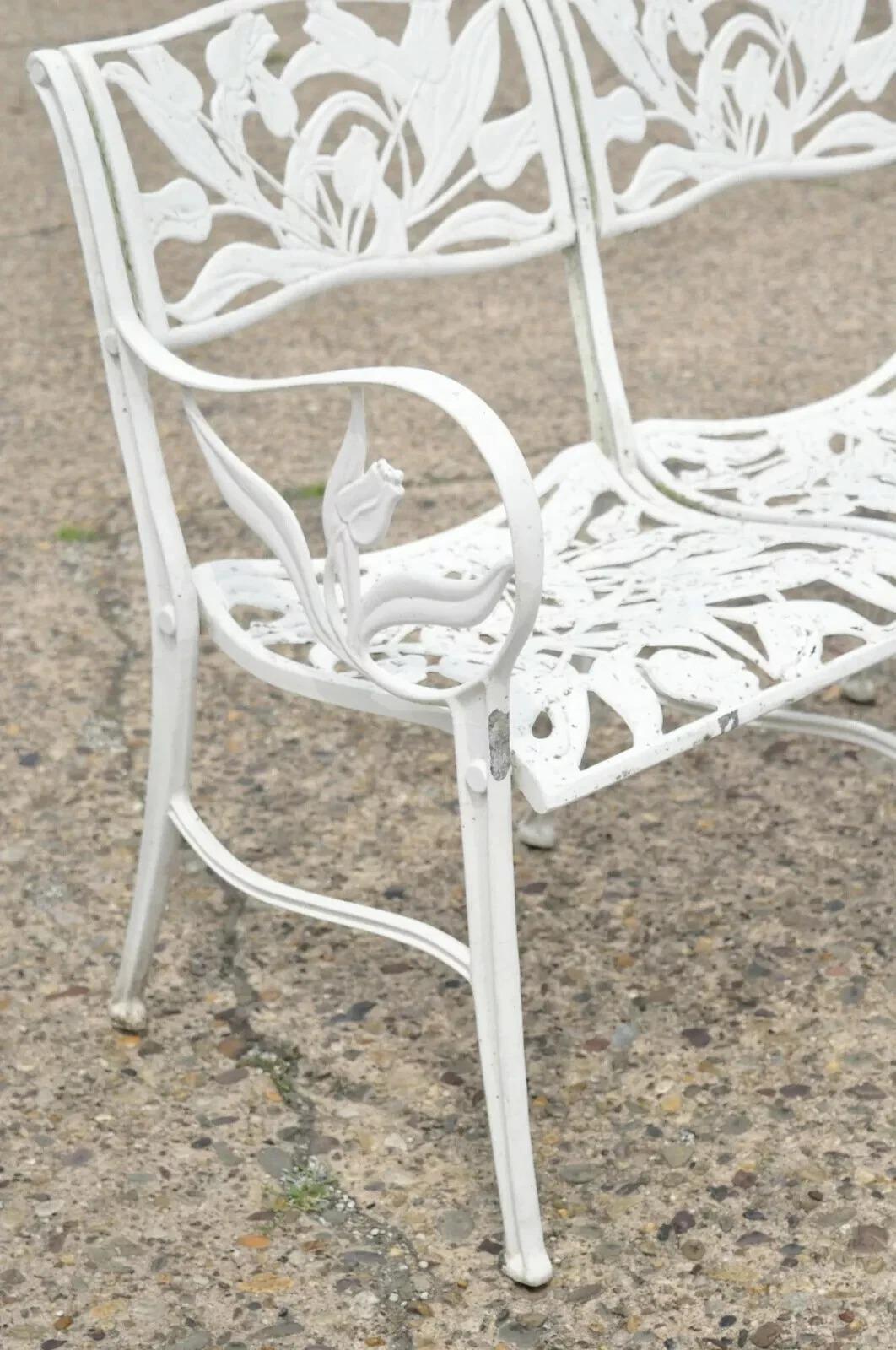 Vintage Art Nouveau Aluminum Tulip Flower Garden Patio Bench Seat Attr. to Molla For Sale 4