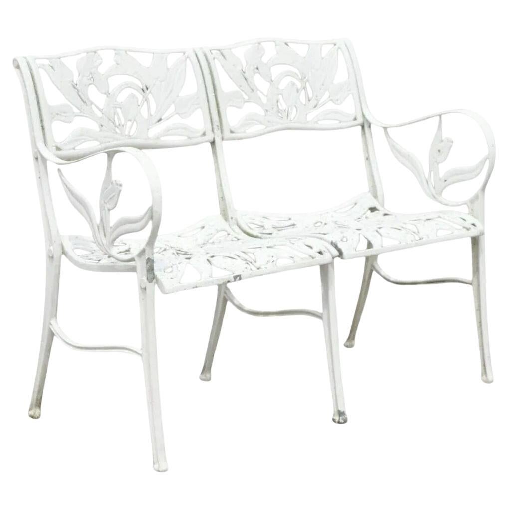 Vintage Art Nouveau Aluminum Tulip Flower Garden Patio Bench Seat Attr. to Molla For Sale