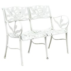 Vintage Art Nouveau Aluminum Tulip Flower Garden Patio Bench Seat Attr. to Molla