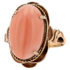 Vintage Art Nouveau Angel Skin Coral & 18k Rose Gold Ring