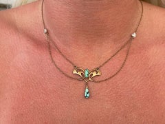 Vintage Art Nouveau Baroque Pearl and Turquoise Necklace 10K Rose Gold