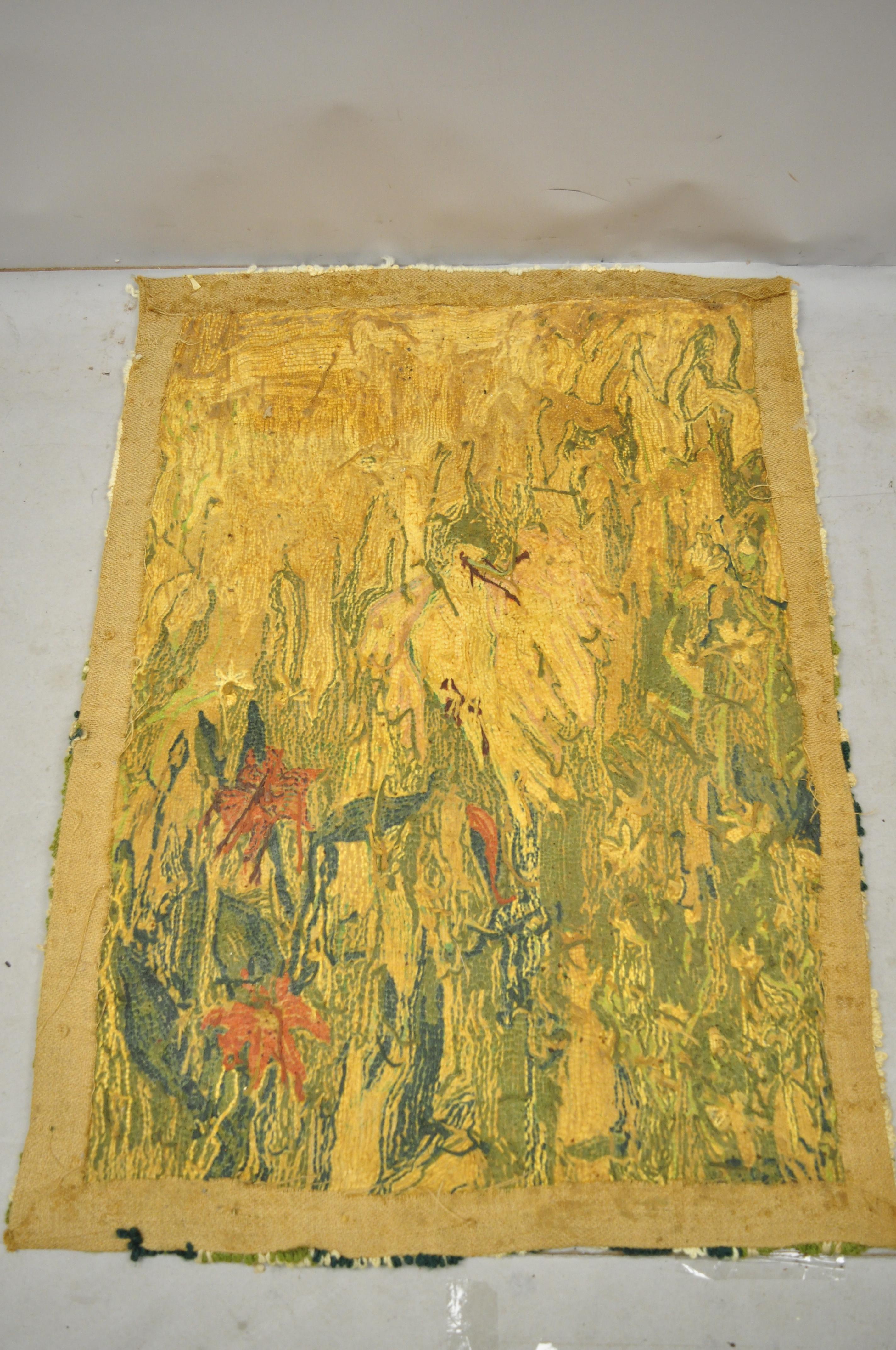 Vintage Art Nouveau Birds of Paradise Pink Green Wool Rug Carpet For Sale 3