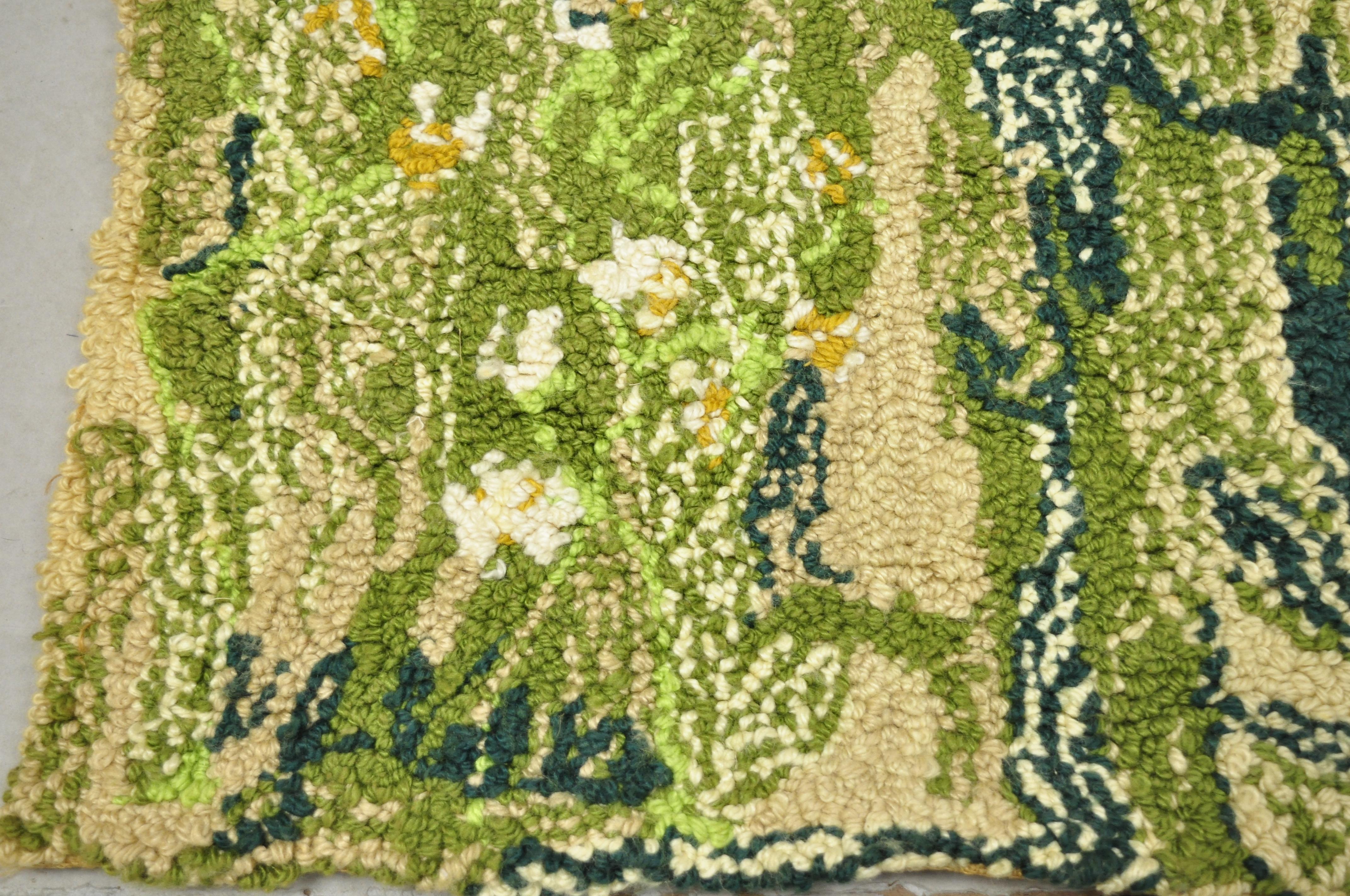 20th Century Vintage Art Nouveau Birds of Paradise Pink Green Wool Rug Carpet For Sale
