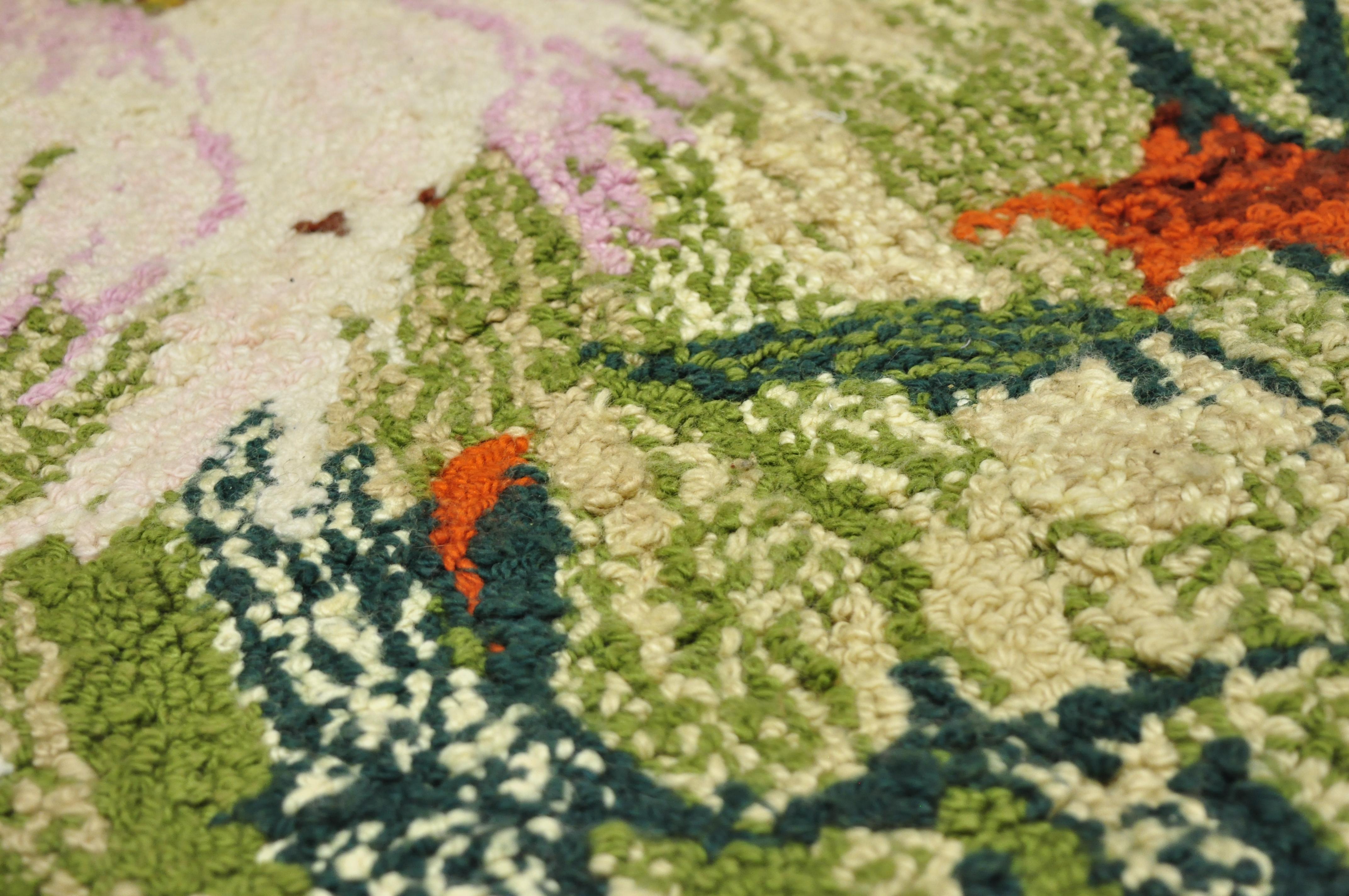 Alfombra Art Nouveau Vintage Aves del Paraíso Alfombra de lana rosa verde Lana