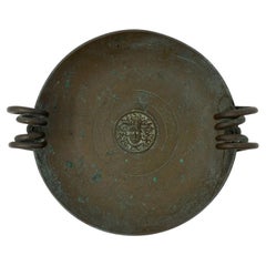 Vintage Art Nouveau Bronze Bowl with Engraved Medusa Medallion