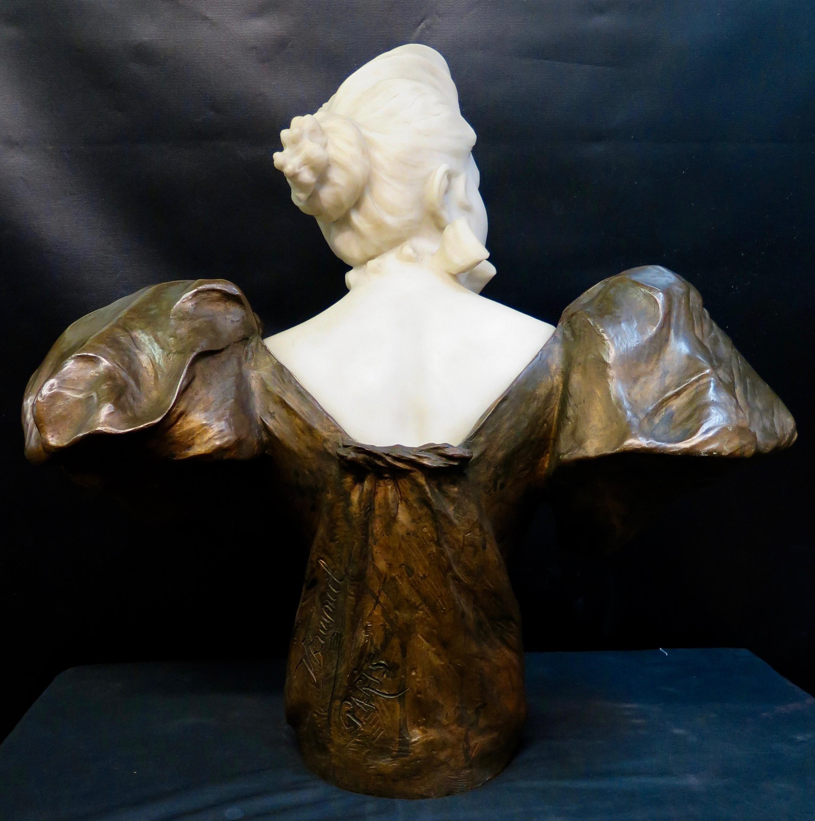 Vintage Art Nouveau Bronze & Marble Statue, signed V. Bruyneel 3