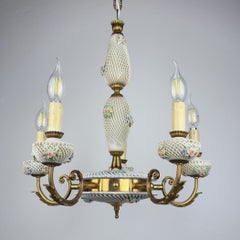 Vintage Art Nouveau Capodimonte Chandelier: Floral Porcelain Lamp, 1930s