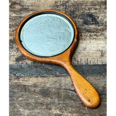 Vintage Art Nouveau Carved Wood Handheld Mirror