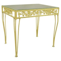 Vintage Art Nouveau Aluminio Fundido Amarillo Vid Jardín Patio Mesa Auxiliar