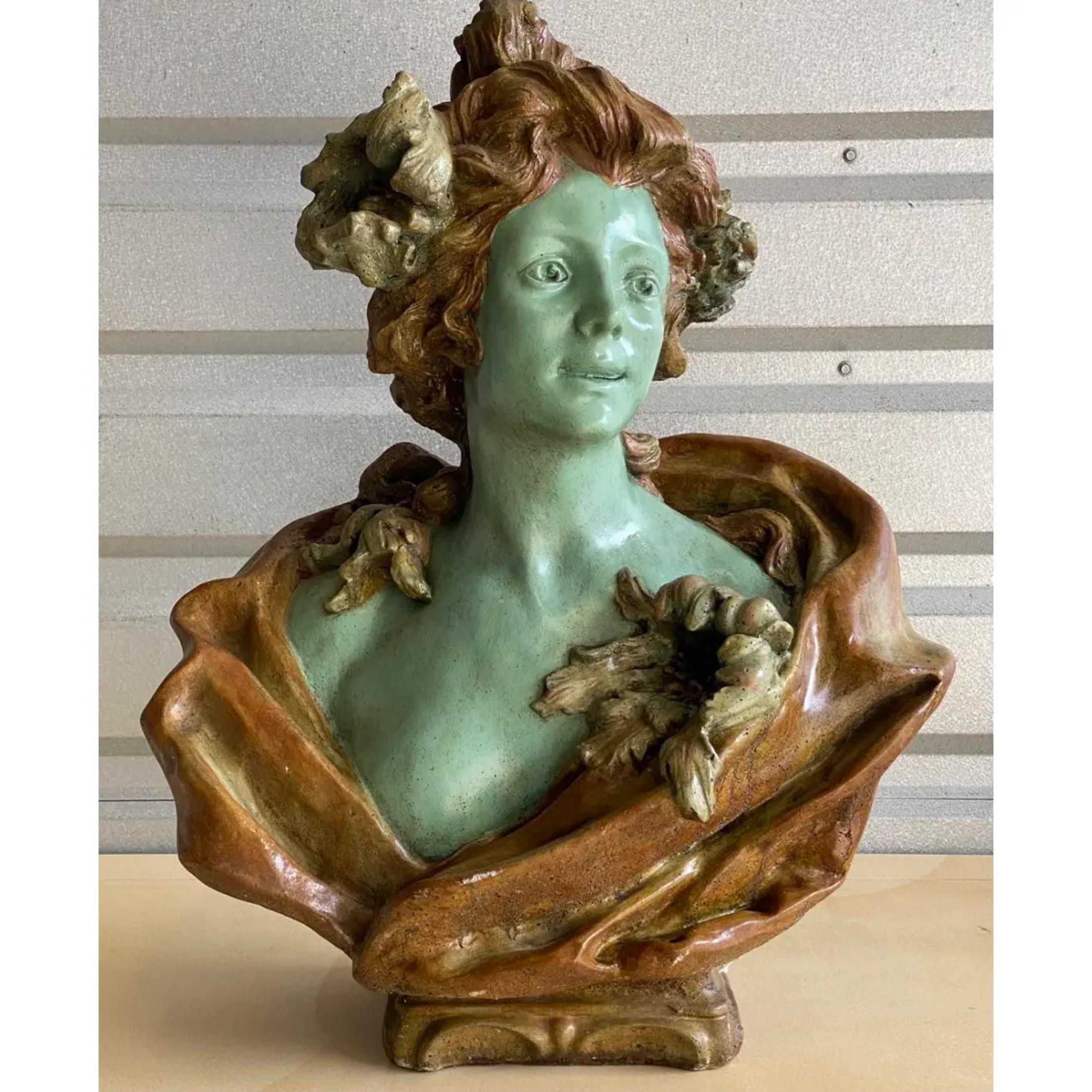 Vintage Art Nouveau Concrete Female Bust 6