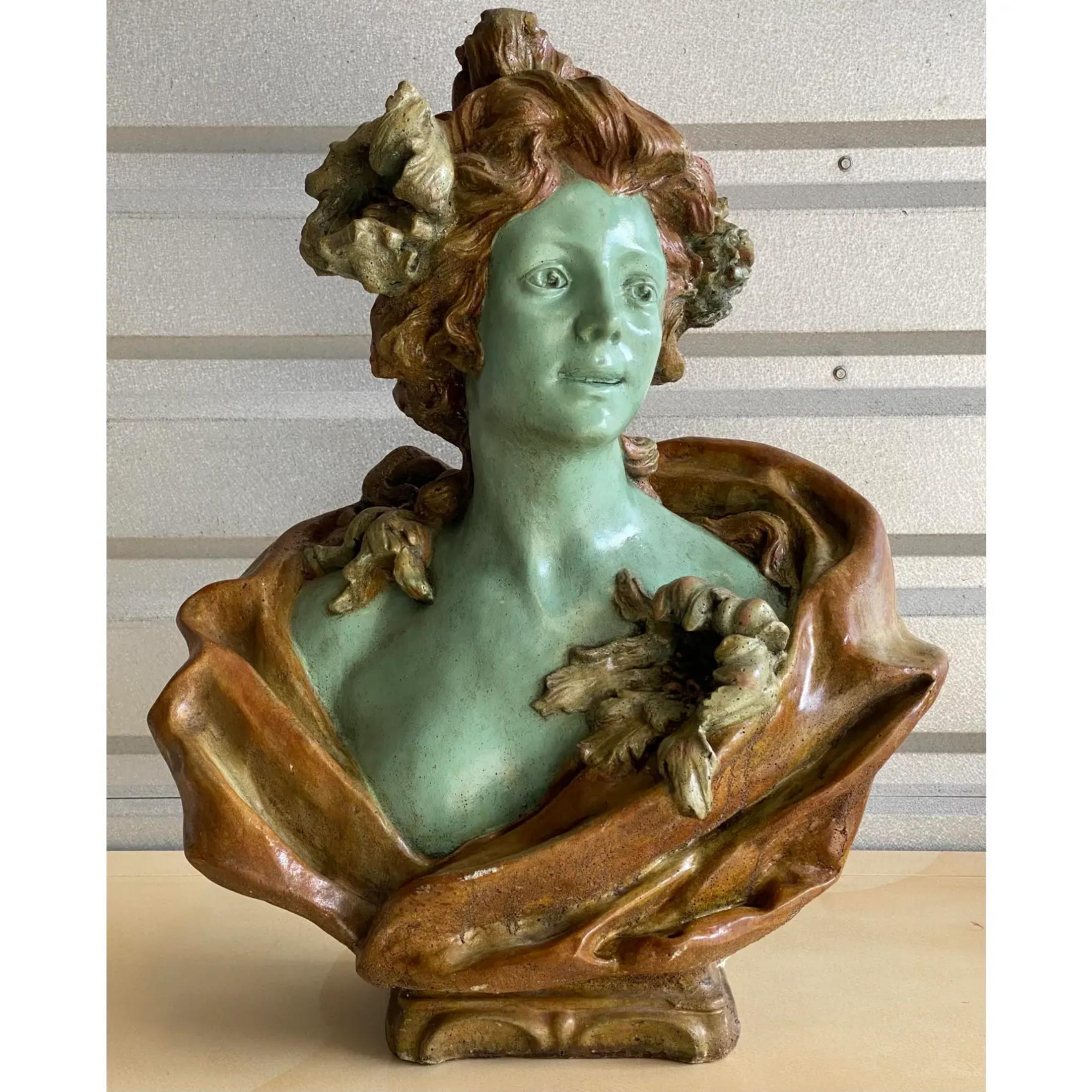 19th Century Vintage Art Nouveau Concrete Female Bust
