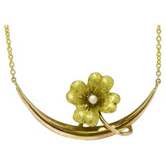 Vintage Art Nouveau Crescent Moon Flower Necklace