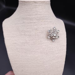 Vintage Art Nouveau Crystal Flower Pin Pendant in Silver Tone, Clear Crystals