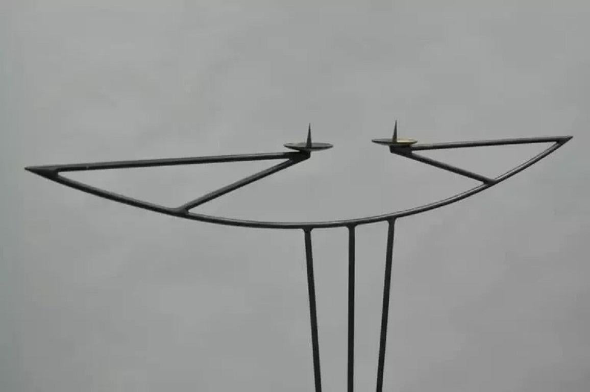 Art nouveau Vintage Art Nouveau Deco Wrought Iron Tall Floor Candle Holder Stand Candelabra en vente