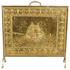 Vintage Art Nouveau Fire Screen, Brass, Scotland 1930, B2490