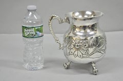 Vintage Art Nouveau Floral Repousse Silver Plated Footed Water Pitcher