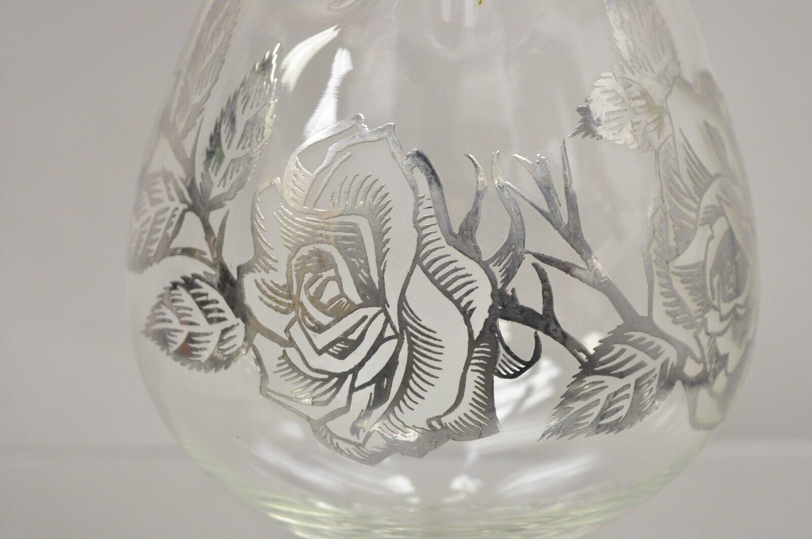 Pichet à eau sur pied Art Nouveau floral en argent sterling recouvert de verre en vente 5