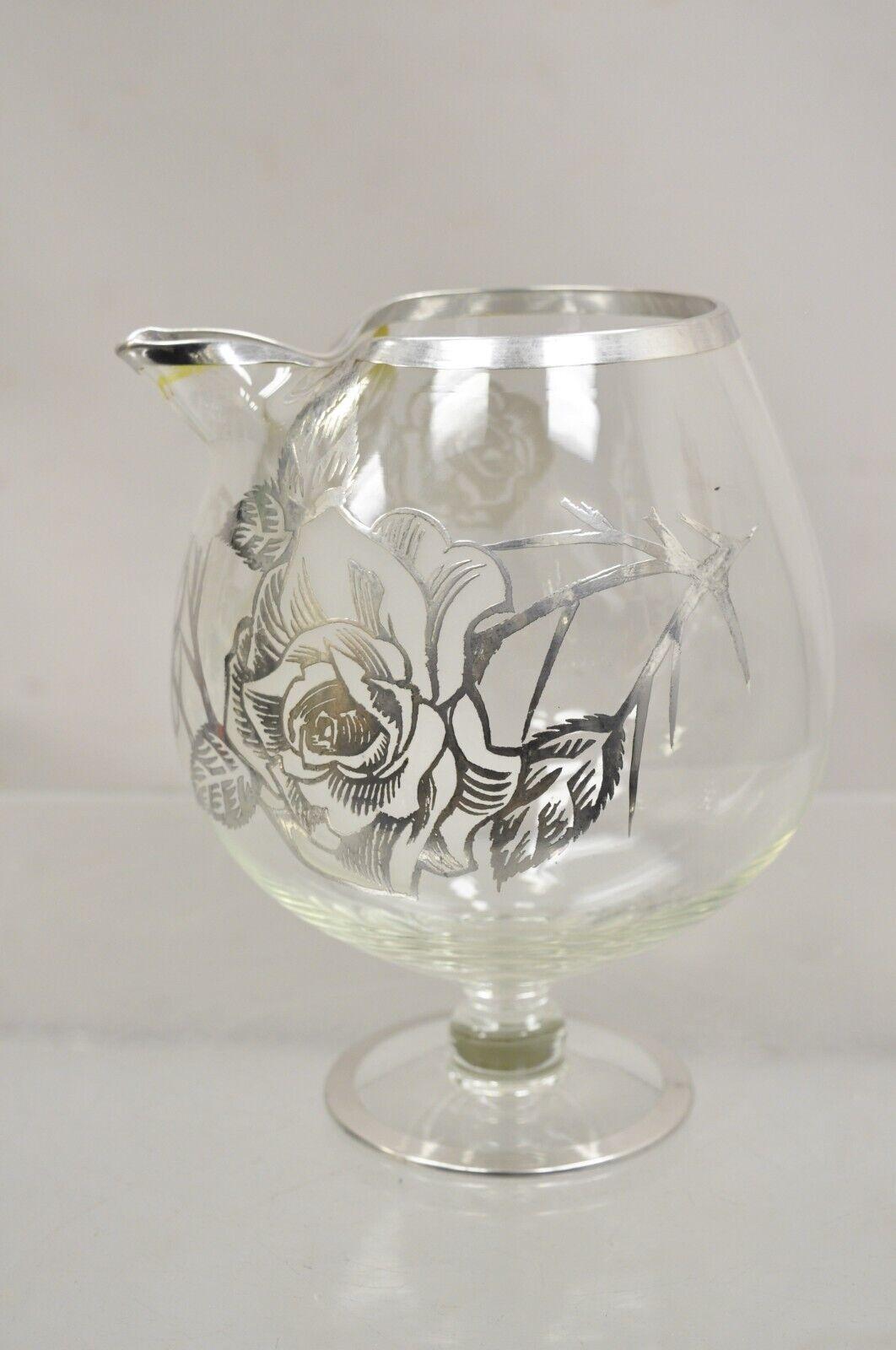 Vintage Art Nouveau Floral Sterling Silver Overlay Glass Footed Water Pitcher For Sale 8