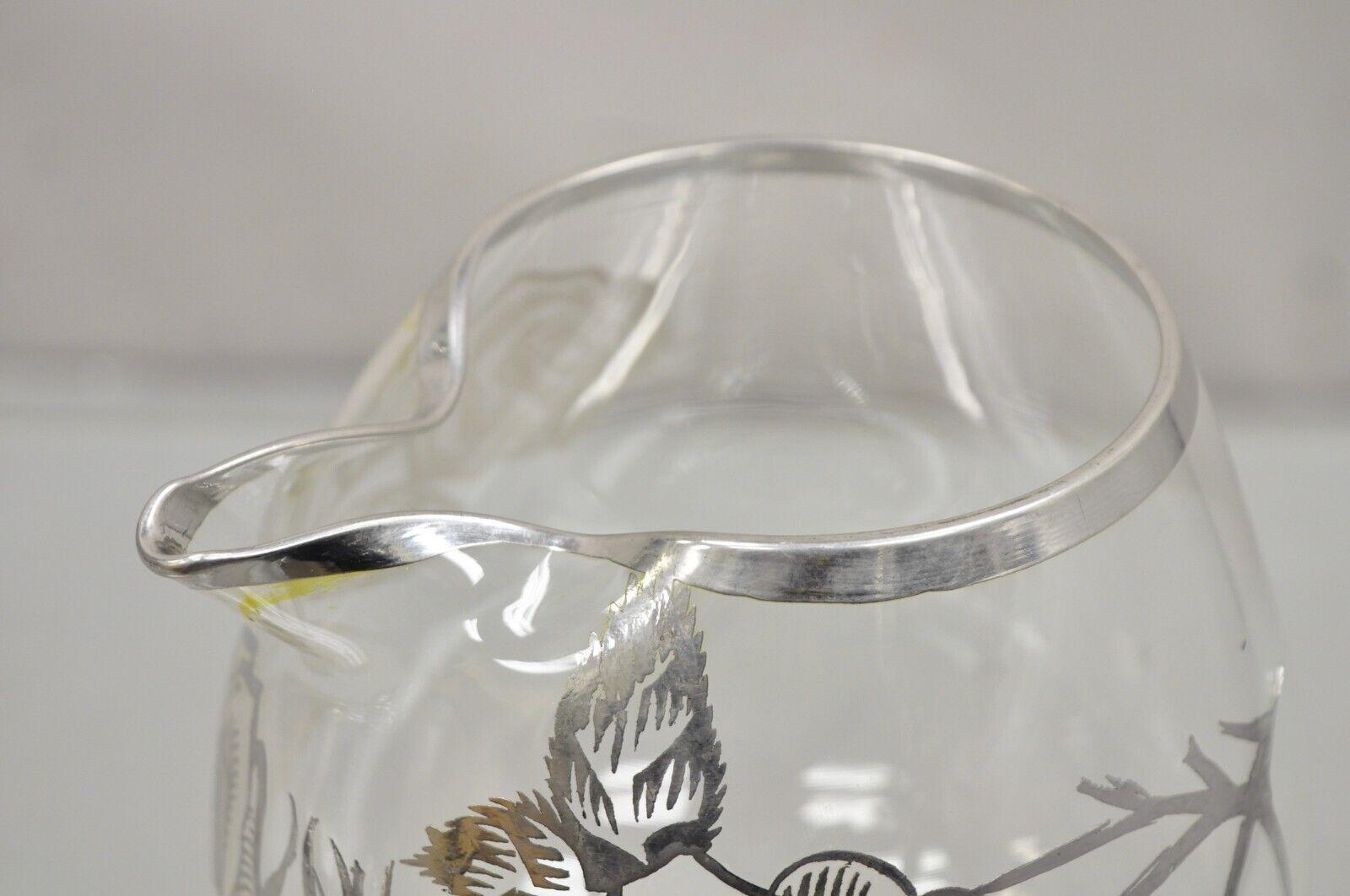 Vintage Art Nouveau Floral Sterling Silber Overlay Glas Fuß Wasser Krug im Angebot 3