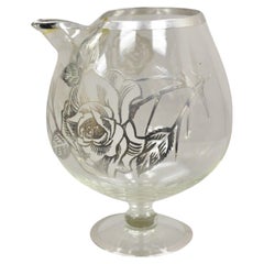 Used Art Nouveau Floral Sterling Silver Overlay Glass Footed Water Pitcher