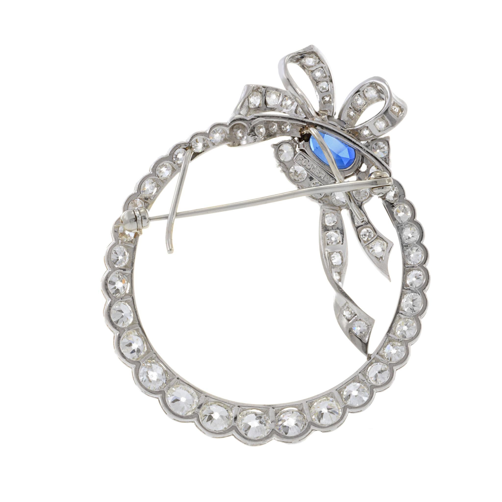 Women's Vintage Art Nouveau Fourgeray 18KT White Gold Ceylon Sapphire And Diamond Brooch