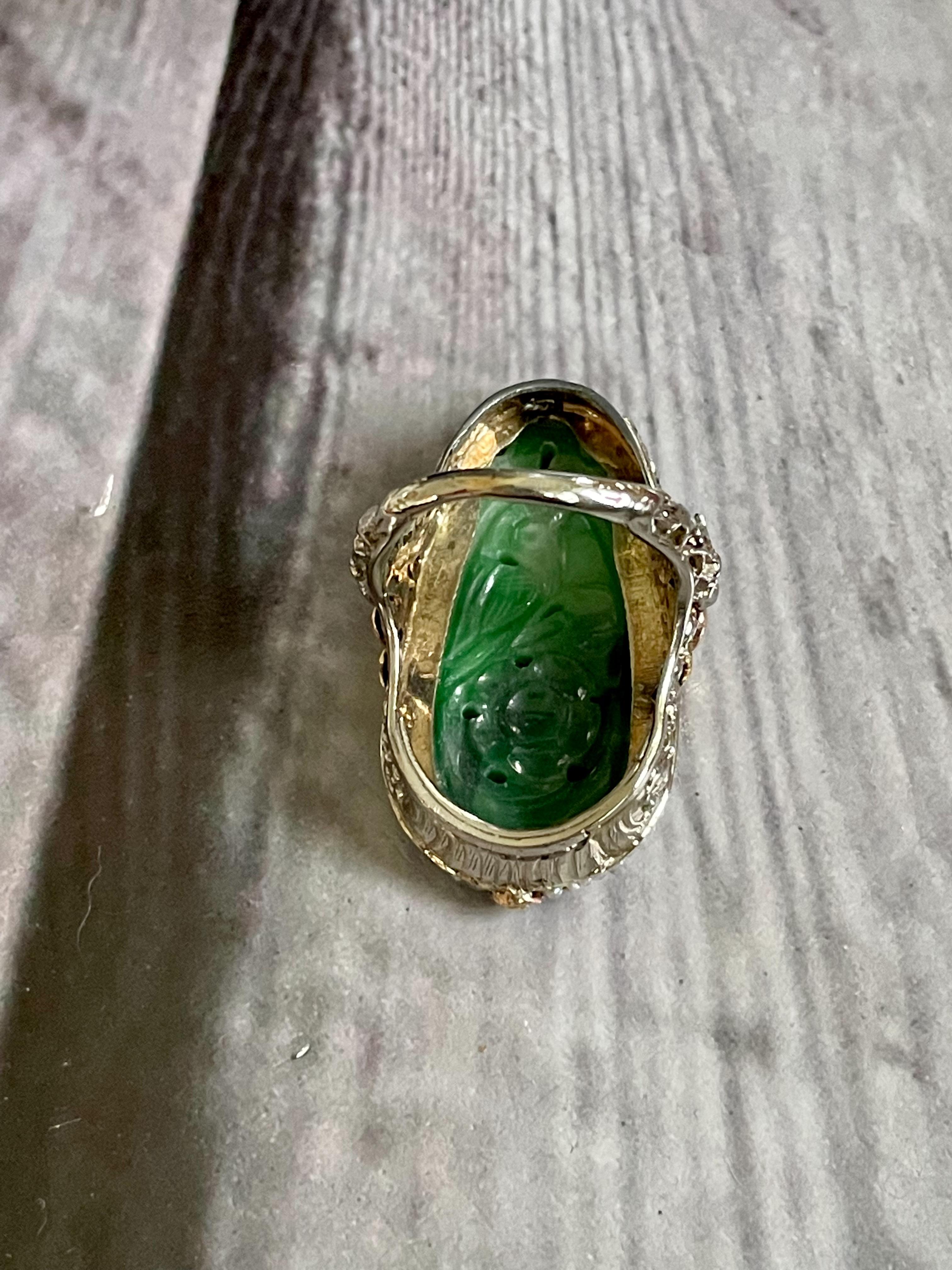 Vintage Vintage Jugendstil Jade und See Perle 18 Karat Gelbgold Ring im Zustand „Gut“ im Angebot in St. Louis Park, MN