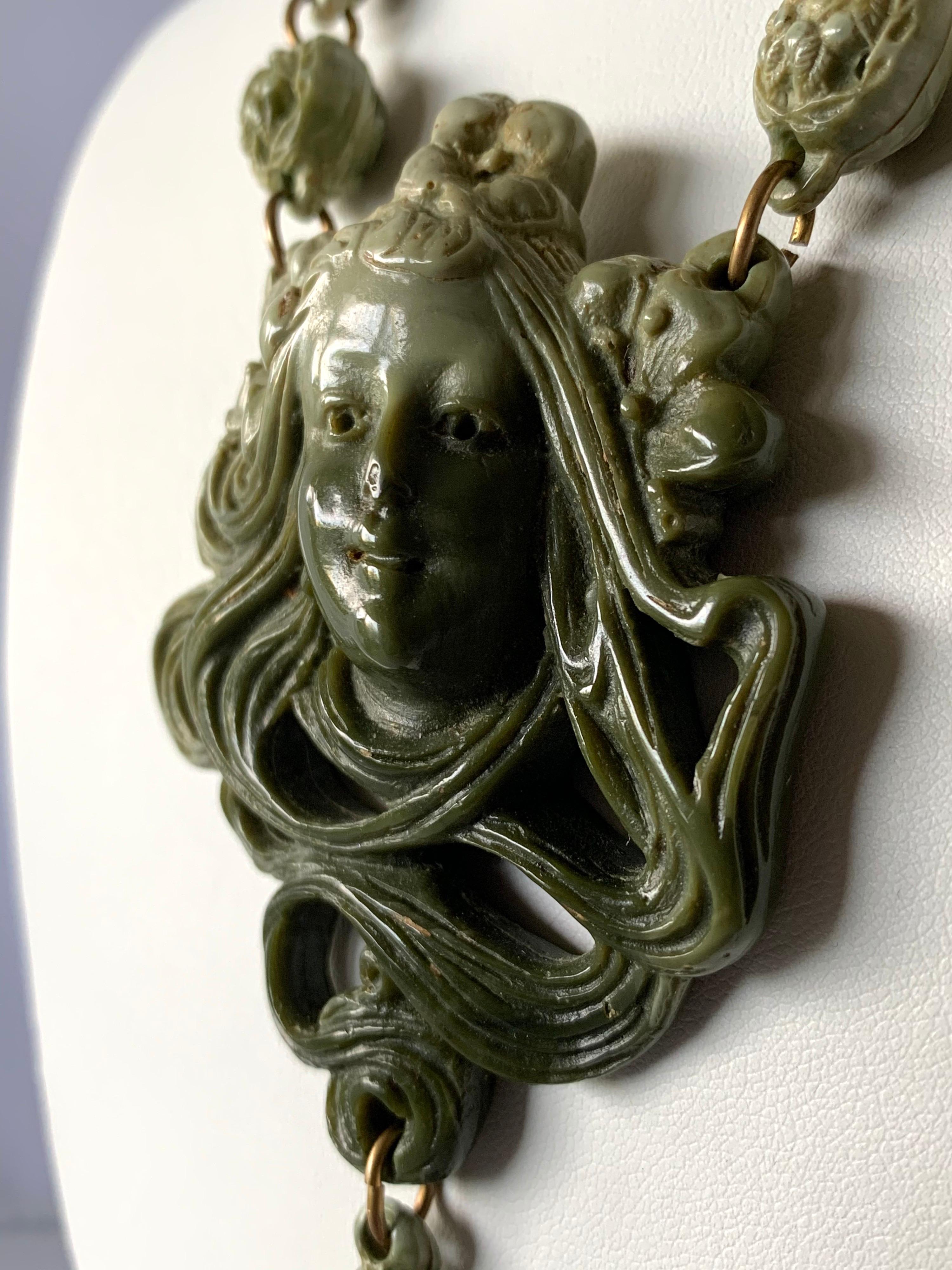 Vintage Art Nouveau Lady Necklace  In Excellent Condition In Palm Springs, CA