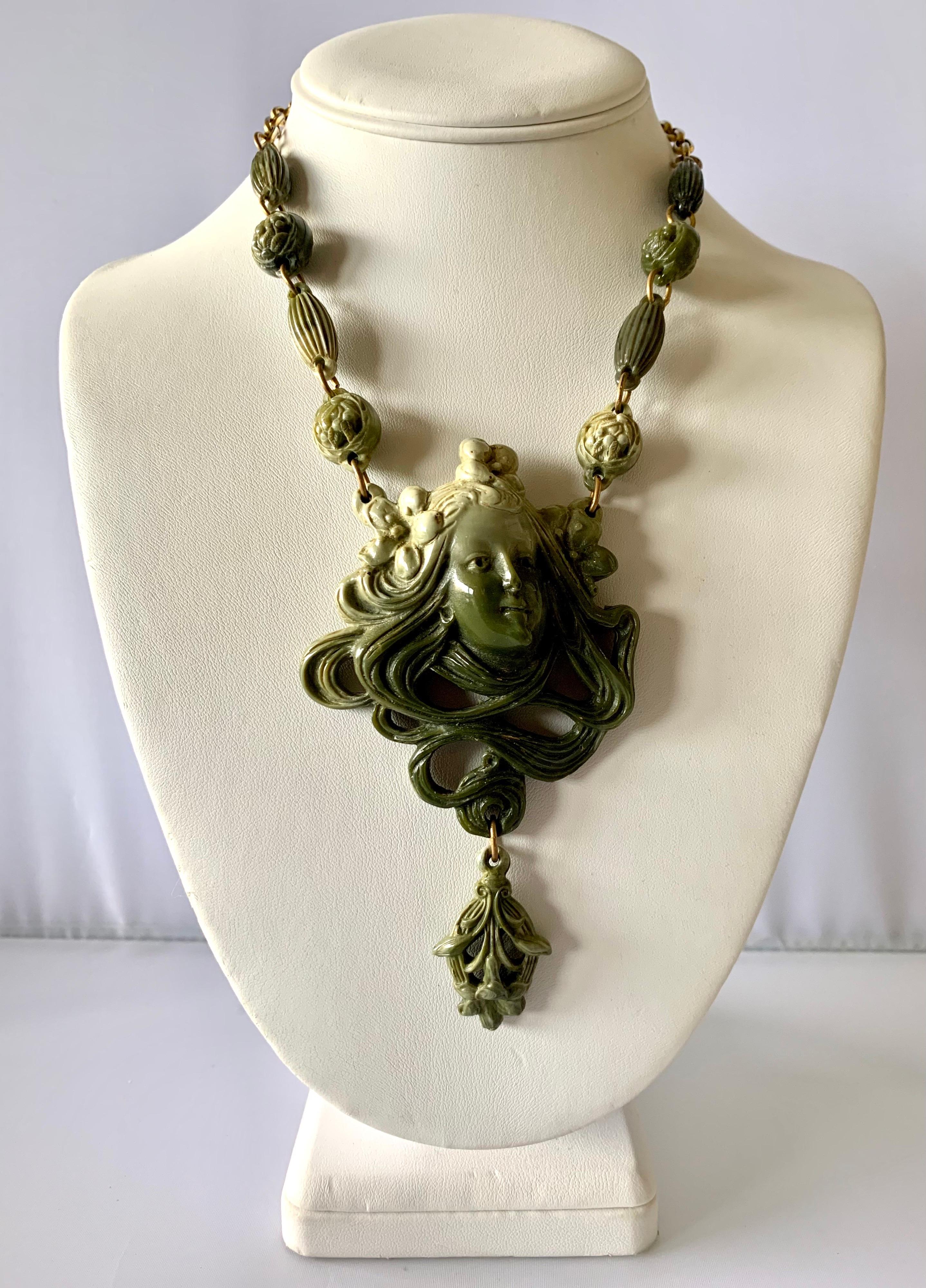 Women's Vintage Art Nouveau Lady Necklace 