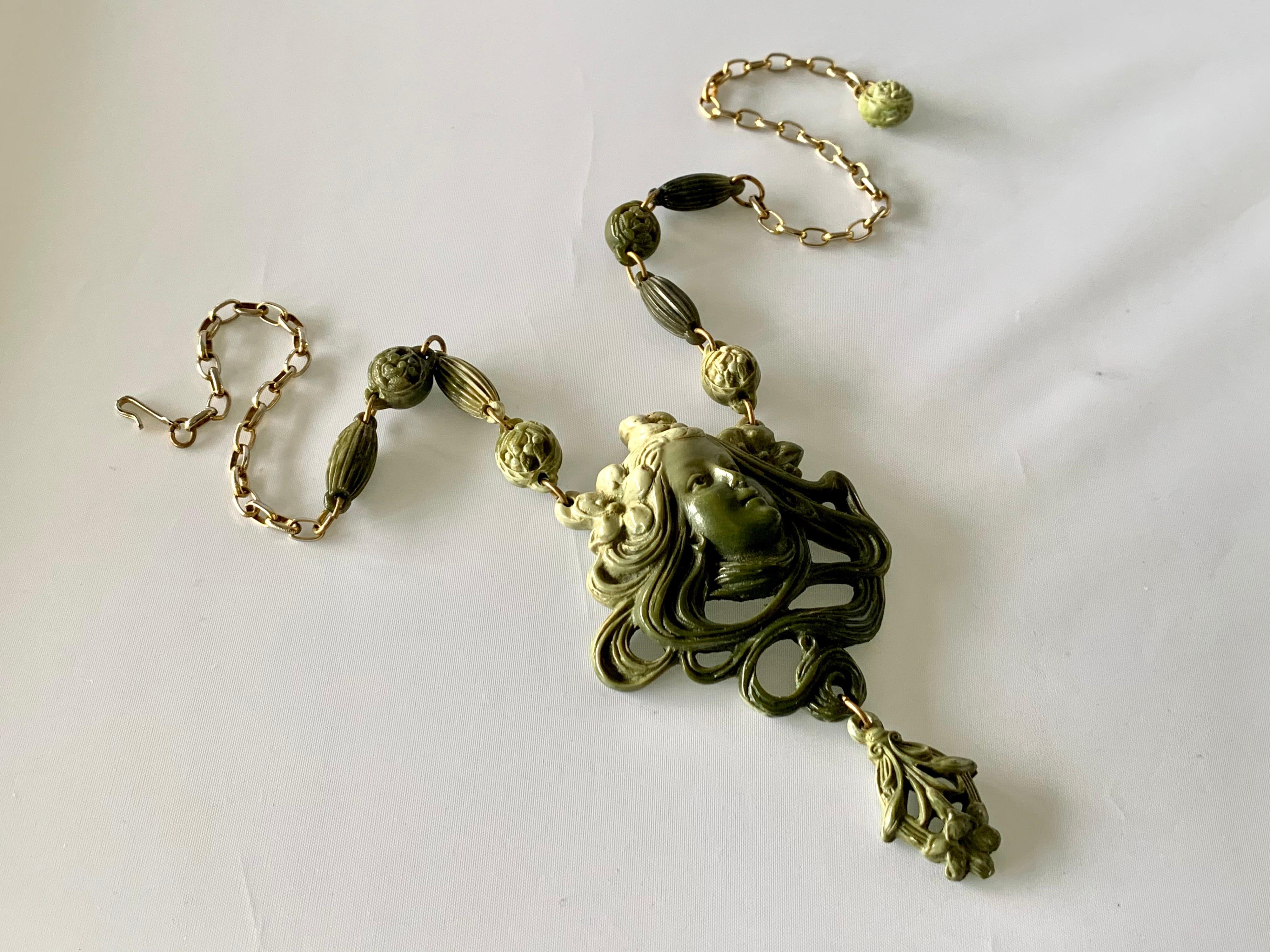 Vintage Art Nouveau Lady Necklace  2