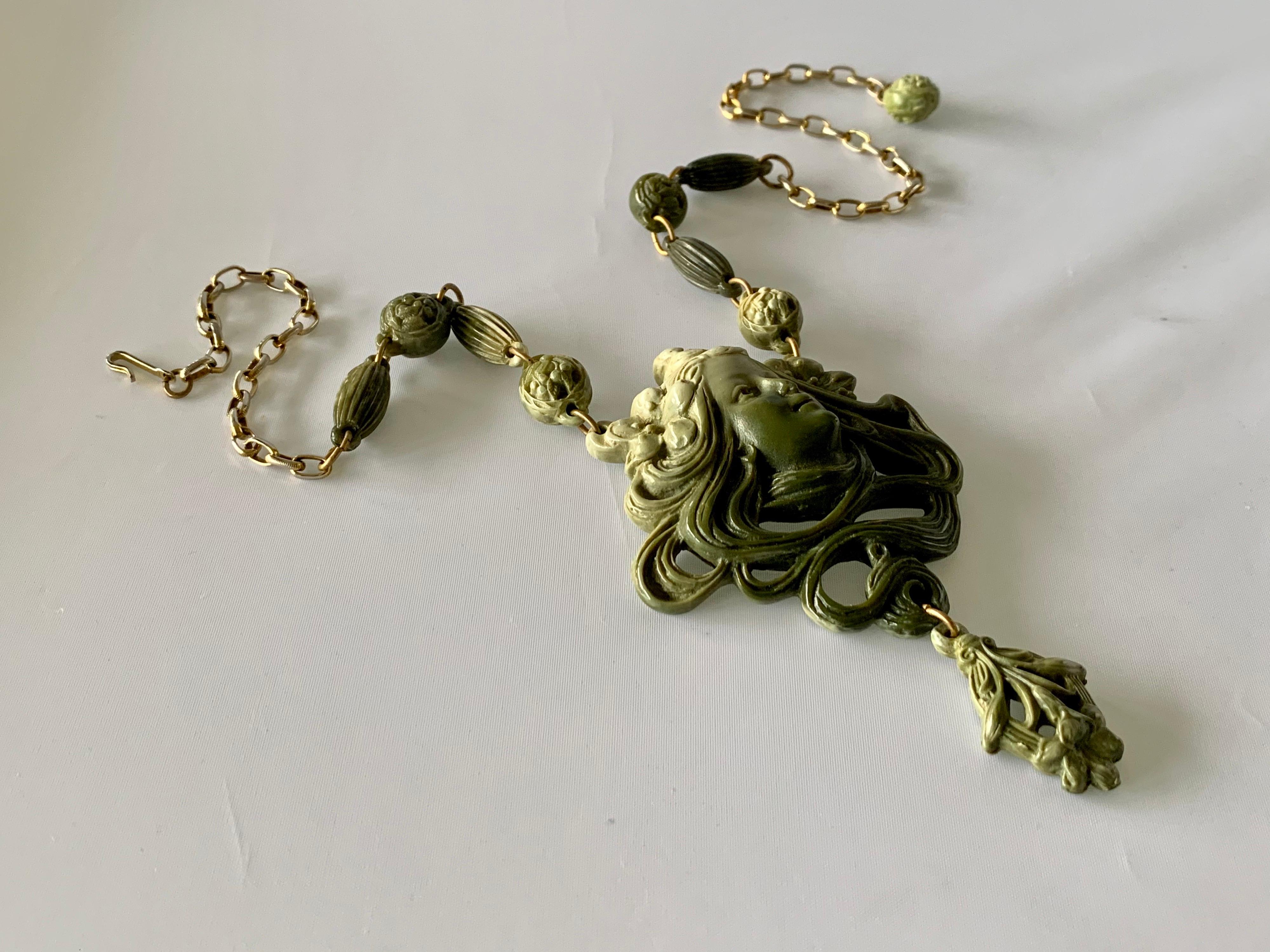 Vintage Art Nouveau Lady Necklace  3