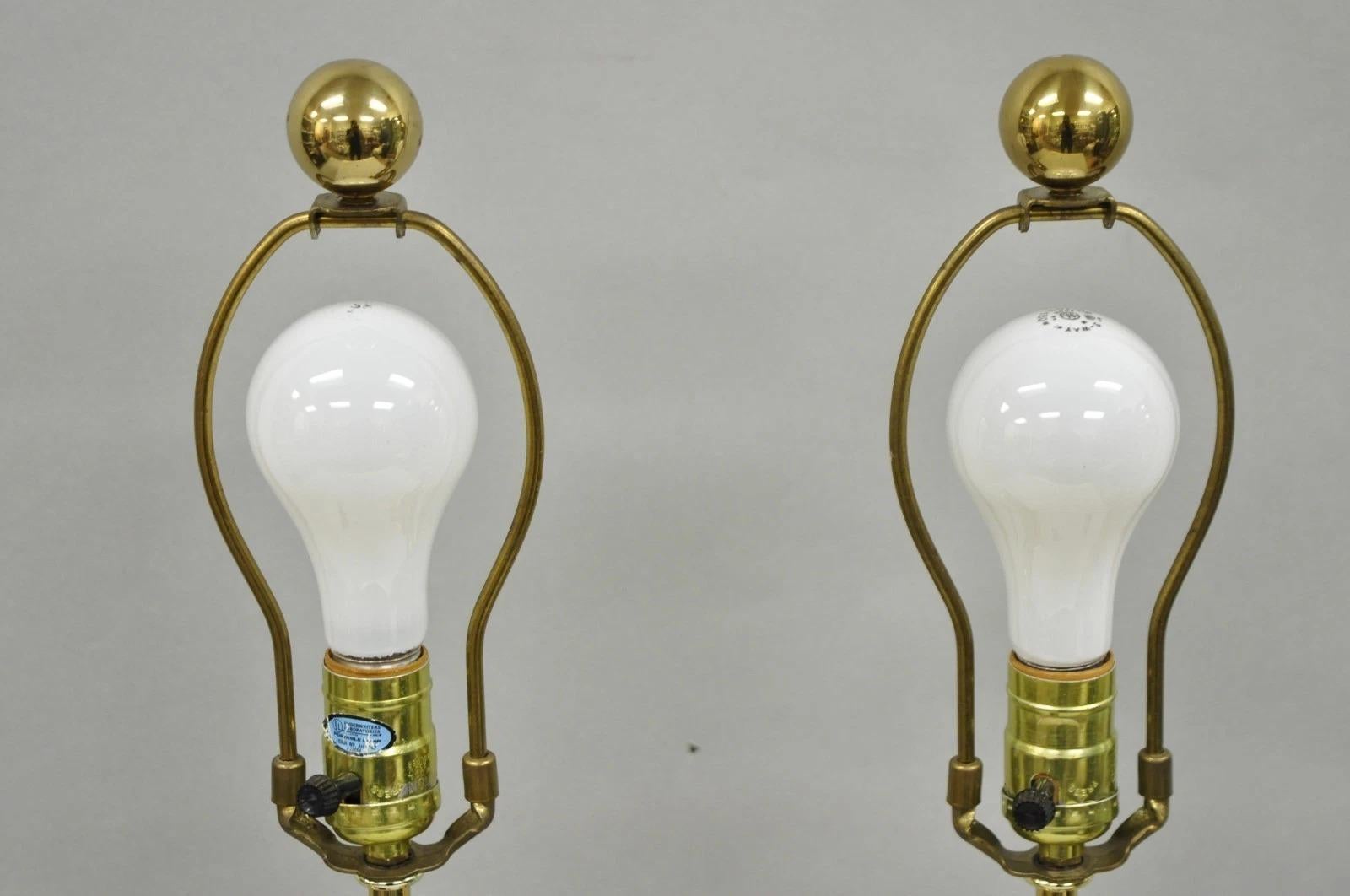 Vintage Art Nouveau Modern Brass Figural Swan Gold Red Table Lamps w Shades Pair For Sale 6