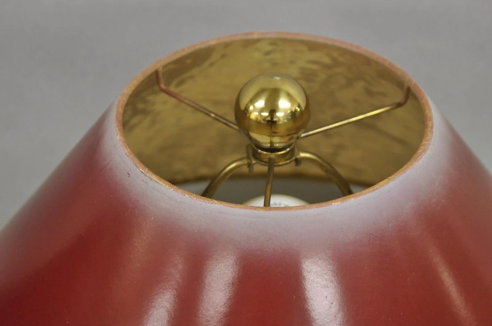 Vintage Art Nouveau Modern Brass Figural Swan Gold Red Table Lamps w Shades Pair For Sale 8