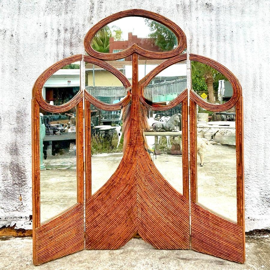 Art Nouveau Paravento monumentale d'epoca in stile Art Reed Foldes in vendita