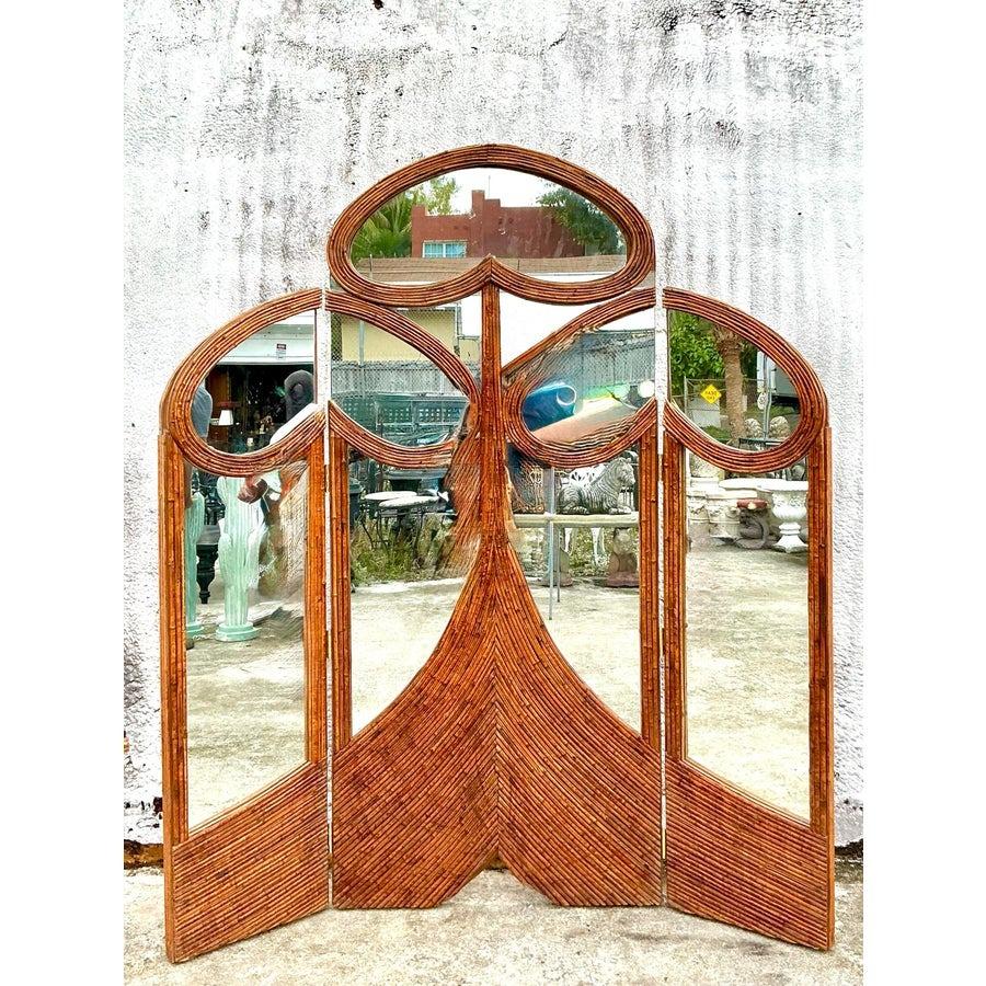 XX secolo Paravento monumentale d'epoca in stile Art Reed Foldes in vendita