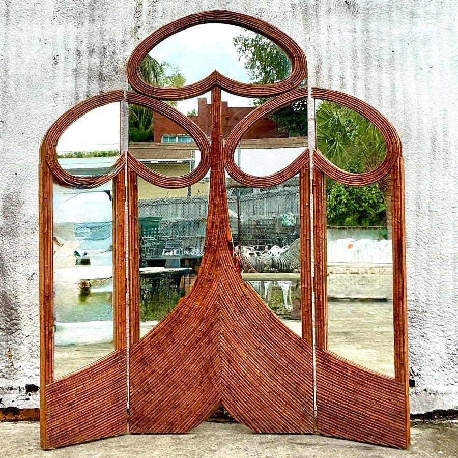 Canna Paravento monumentale d'epoca in stile Art Reed Foldes in vendita