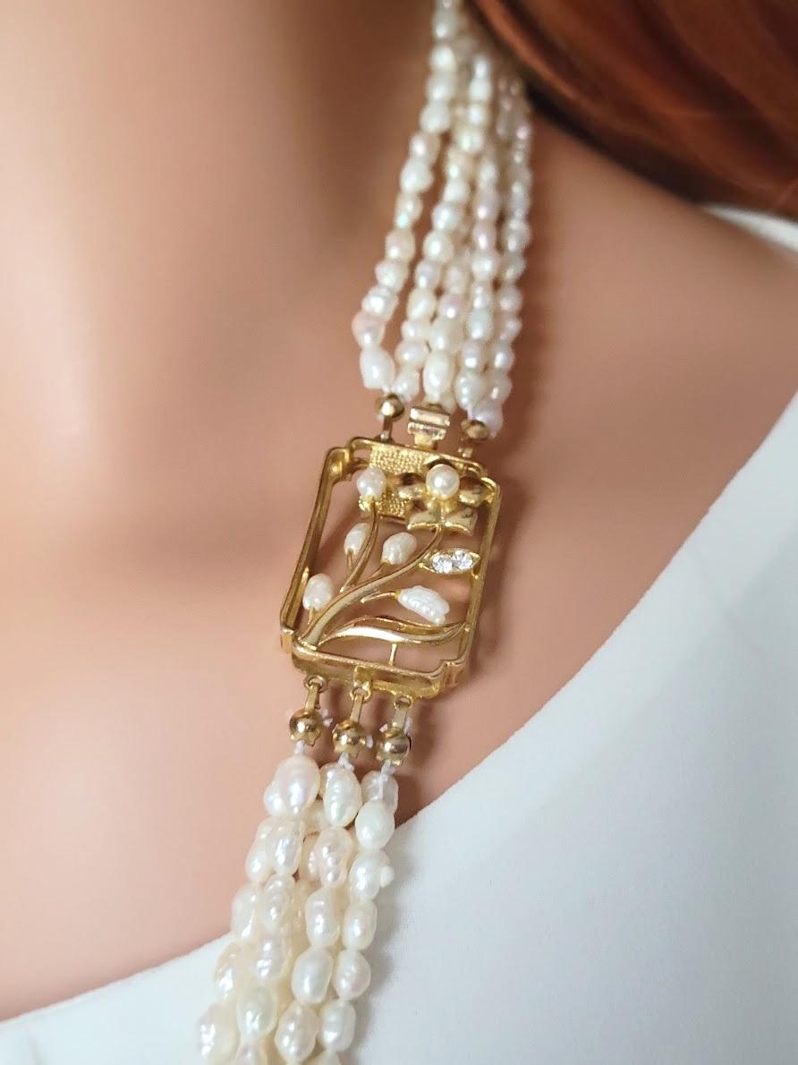 Bead Vintage Art Nouveau Pearl Multi-Strand Necklace For Sale