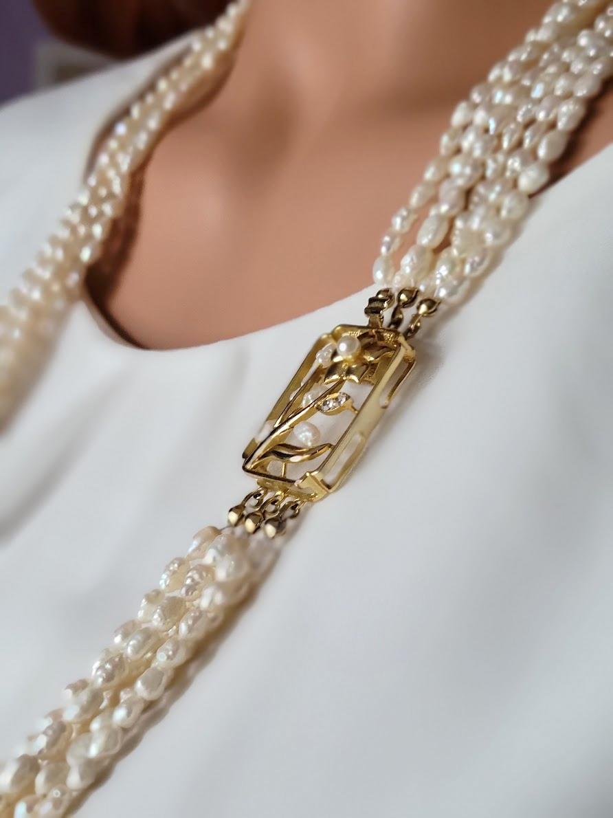 Vintage Art Nouveau Pearl Multi-Strand Necklace In Excellent Condition For Sale In Chesterland, OH