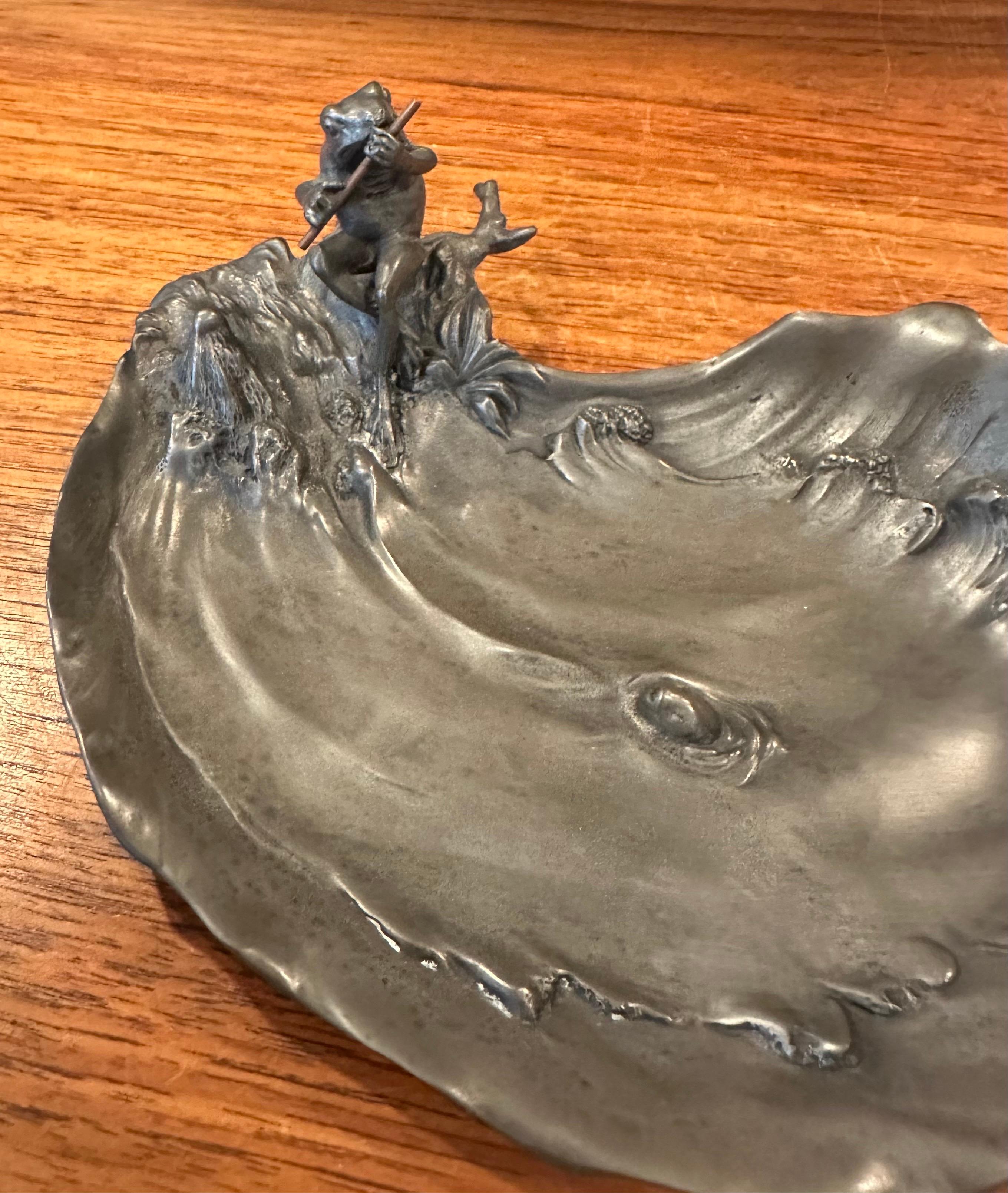Vintage Art Nouveau Pewter Frog Bowl / Catch-All by Achille Gamba of Italy For Sale 5