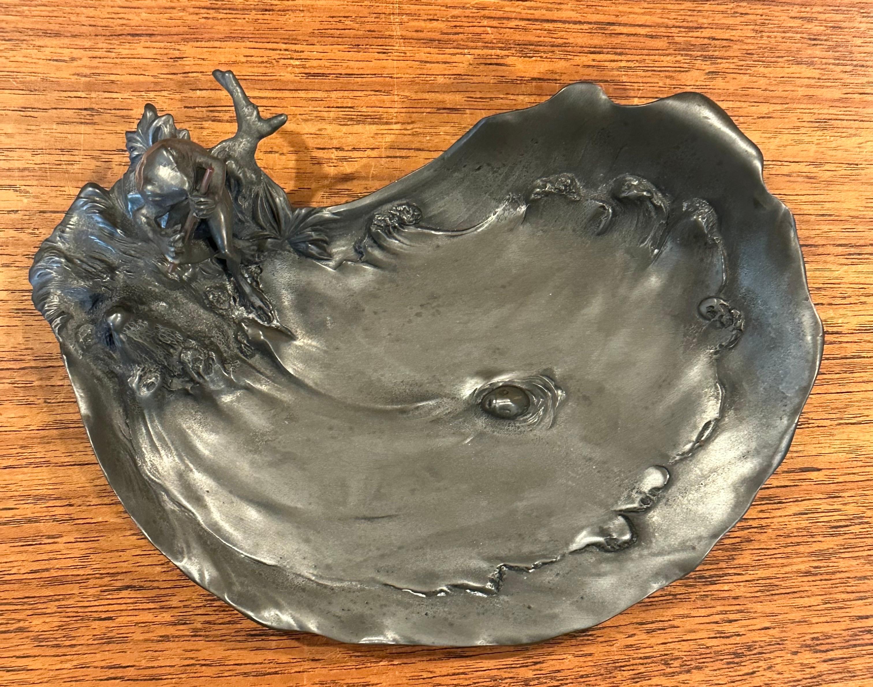 Vintage Art Nouveau Pewter Frog Bowl / Catch-All by Achille Gamba of Italy For Sale 6