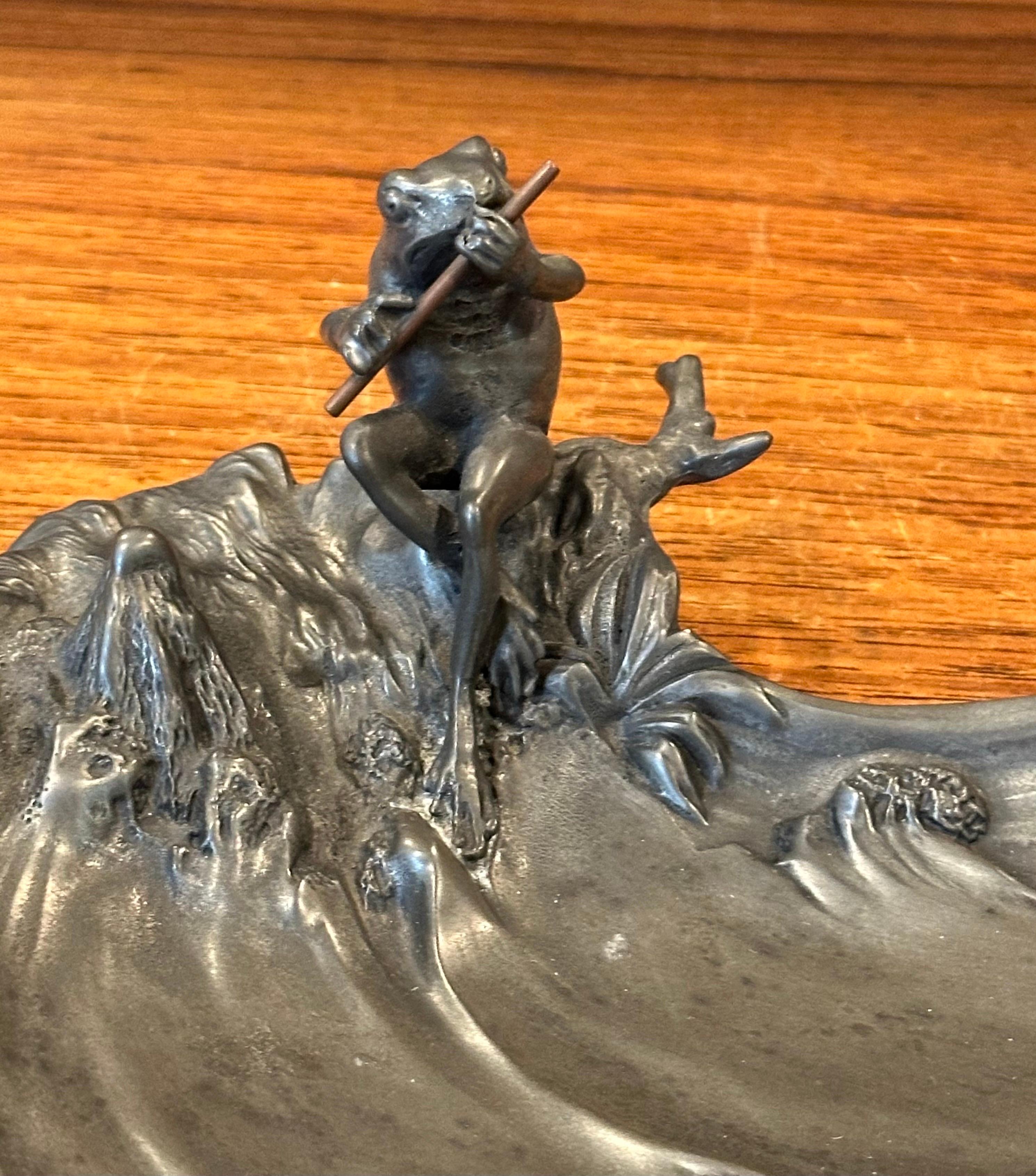 Vintage Art Nouveau Pewter Frog Bowl / Catch-All by Achille Gamba of Italy For Sale 8