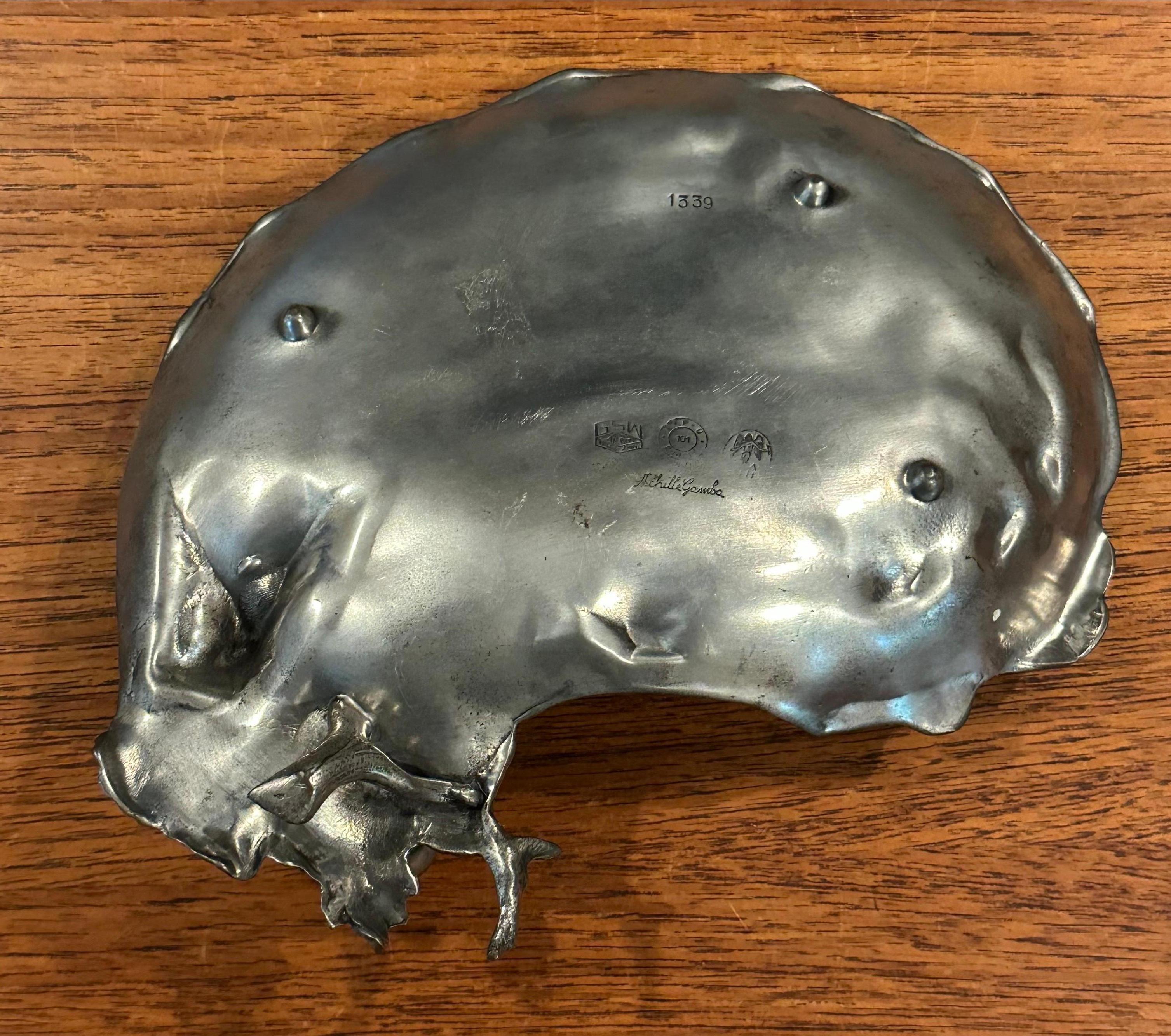 Vintage Art Nouveau Pewter Frog Bowl / Catch-All by Achille Gamba of Italy For Sale 9