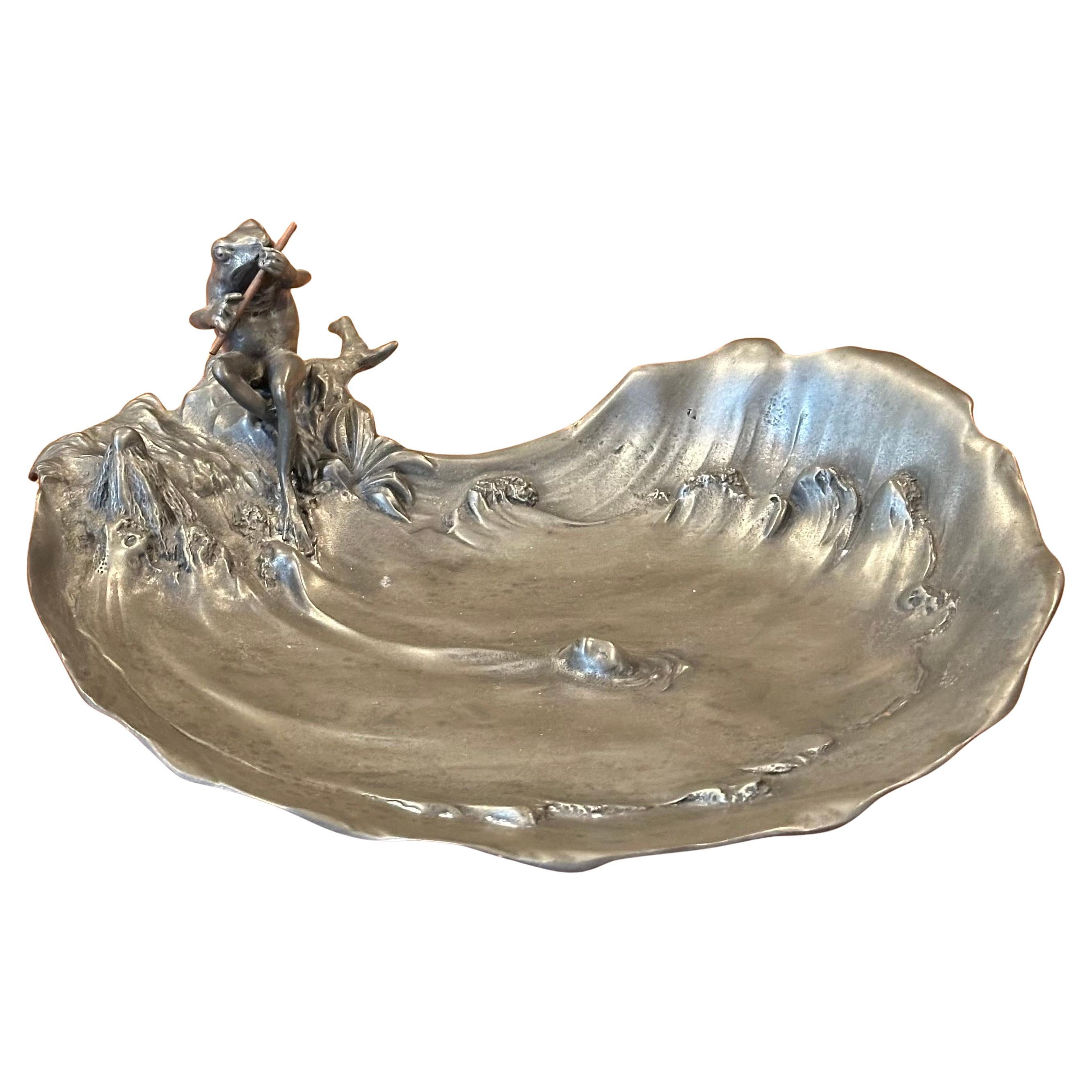 Vintage Art Nouveau Pewter Frog Bowl / Catch-All by Achille Gamba of Italy For Sale 12