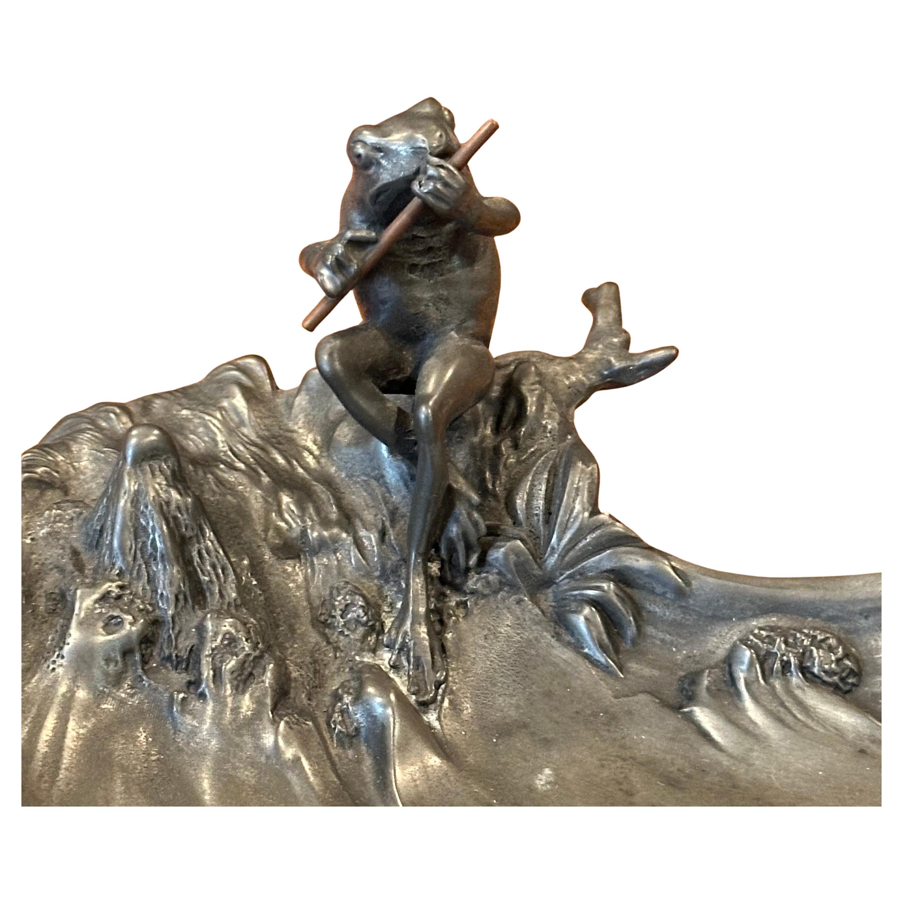European Vintage Art Nouveau Pewter Frog Bowl / Catch-All by Achille Gamba of Italy For Sale