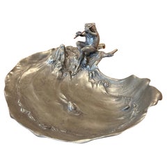 Antique Art Nouveau Pewter Frog Bowl / Catch-All by Achille Gamba of Italy