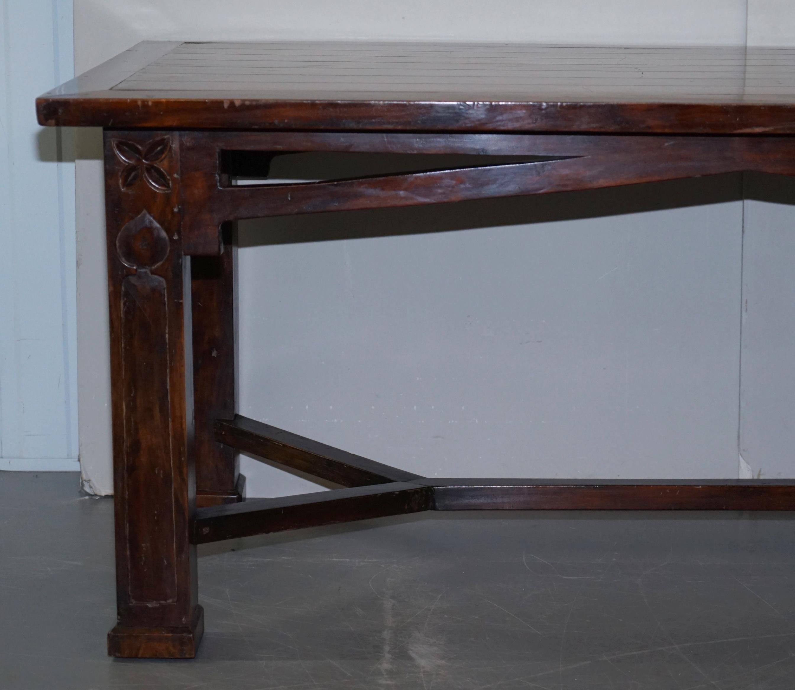Vintage Art Nouveau Refectory Hayrake Dining Table with Beautiful Carved Legs For Sale 4