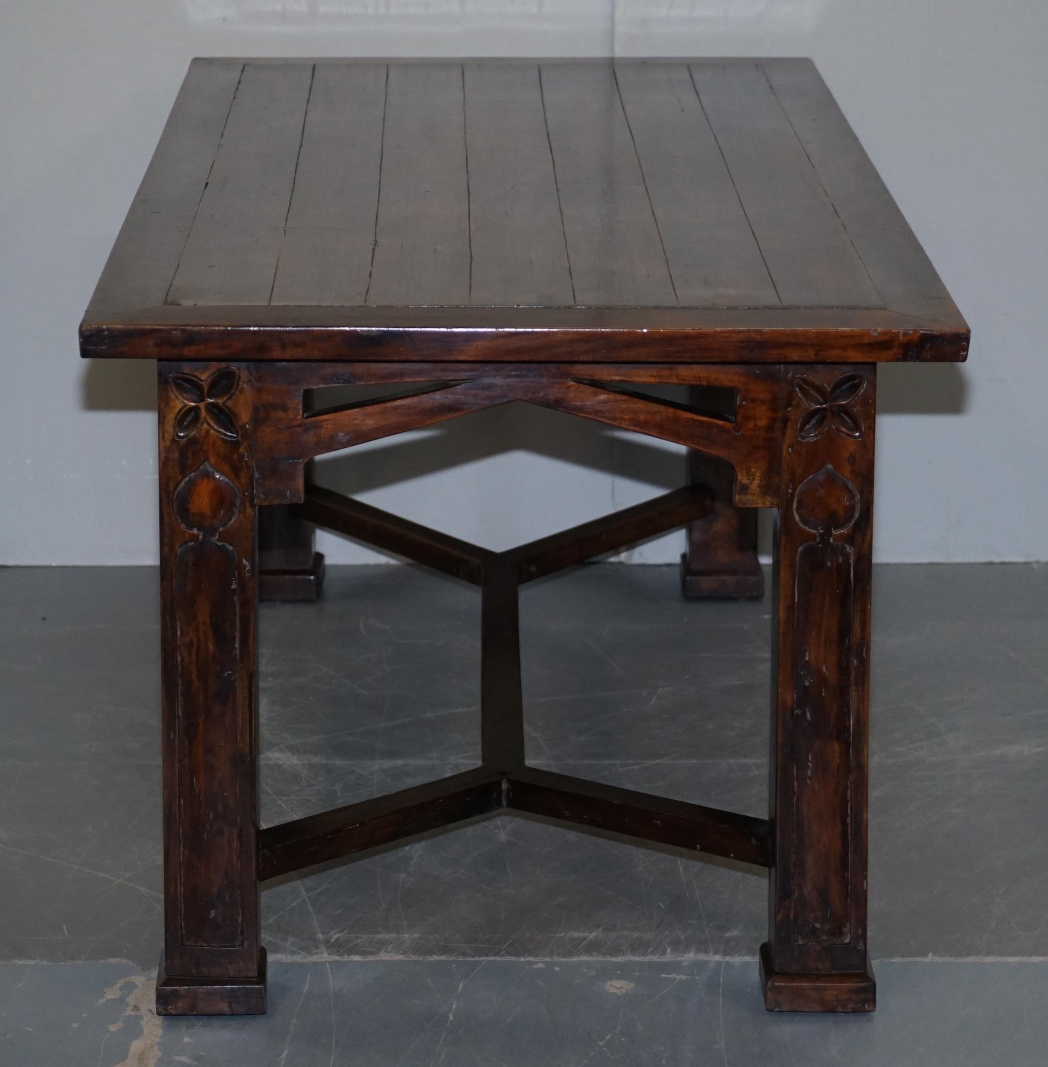 Vintage Art Nouveau Refectory Hayrake Dining Table with Beautiful Carved Legs For Sale 7