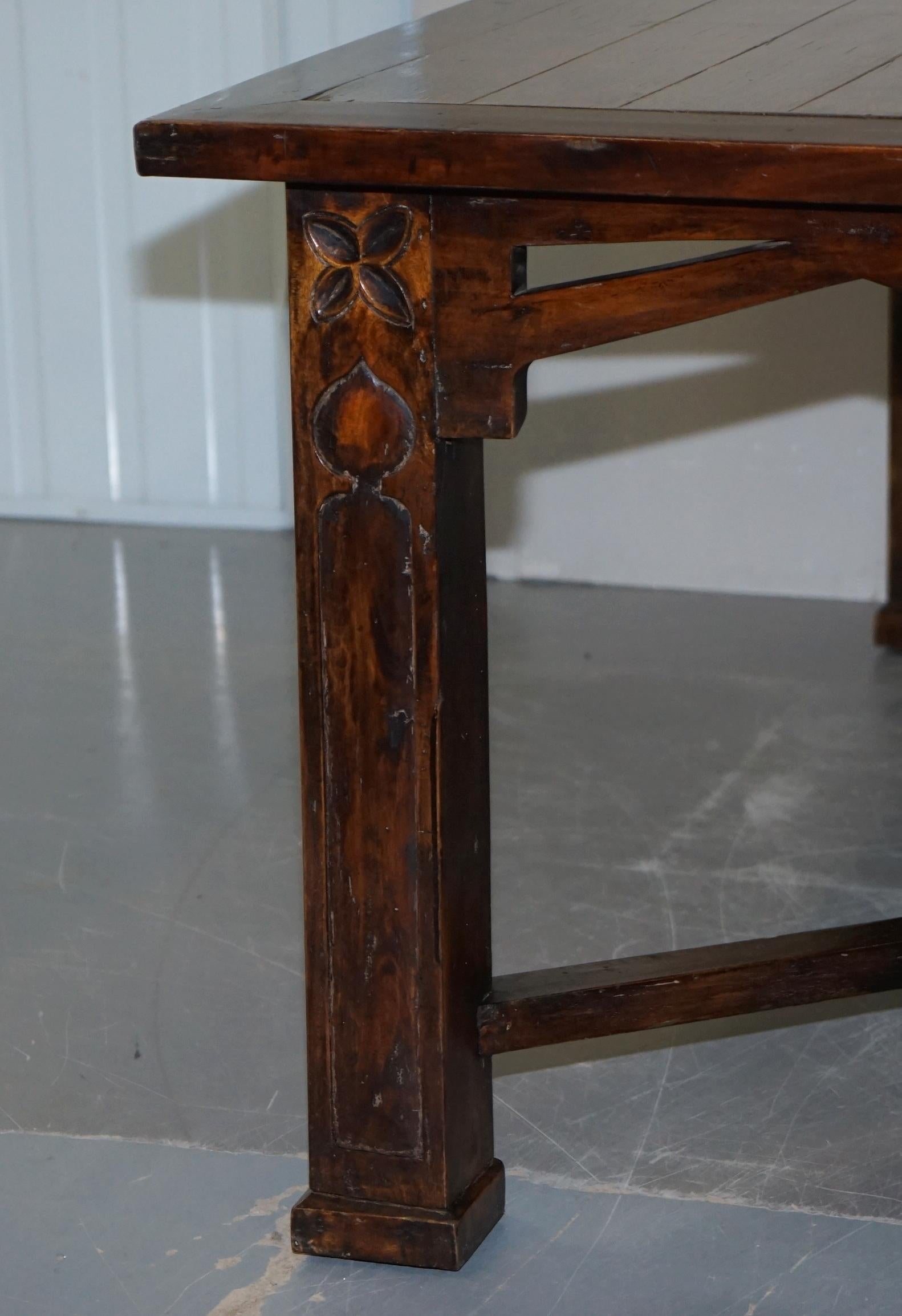 Vintage Art Nouveau Refectory Hayrake Dining Table with Beautiful Carved Legs For Sale 8