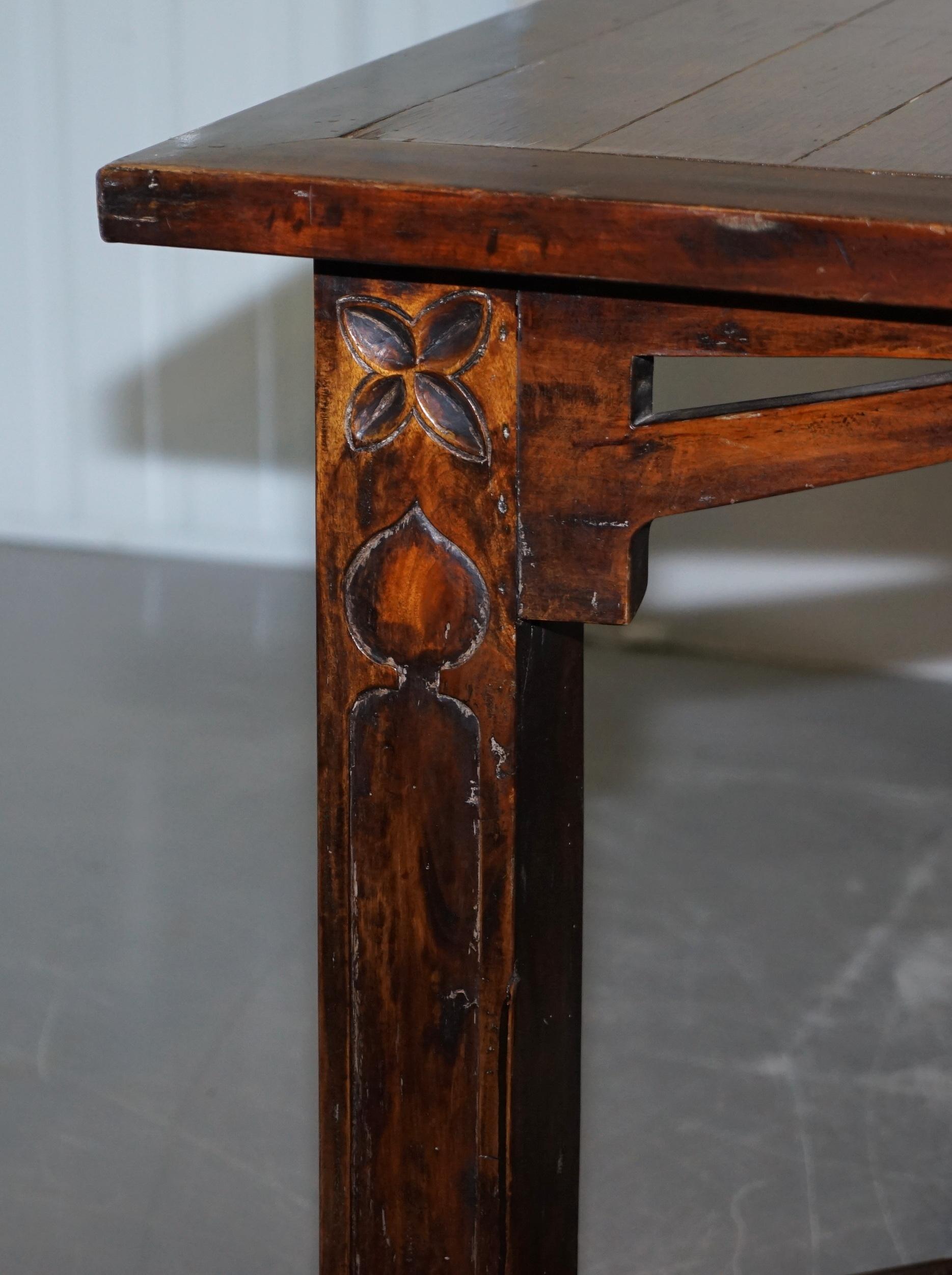Vintage Art Nouveau Refectory Hayrake Dining Table with Beautiful Carved Legs For Sale 9