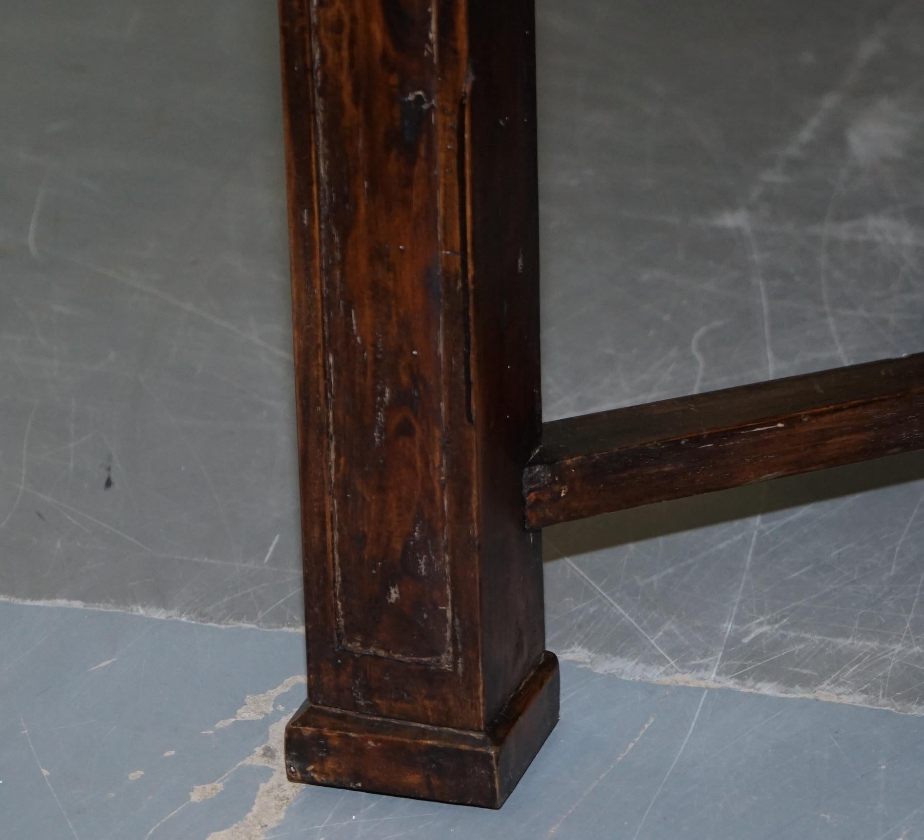 Vintage Art Nouveau Refectory Hayrake Dining Table with Beautiful Carved Legs For Sale 10